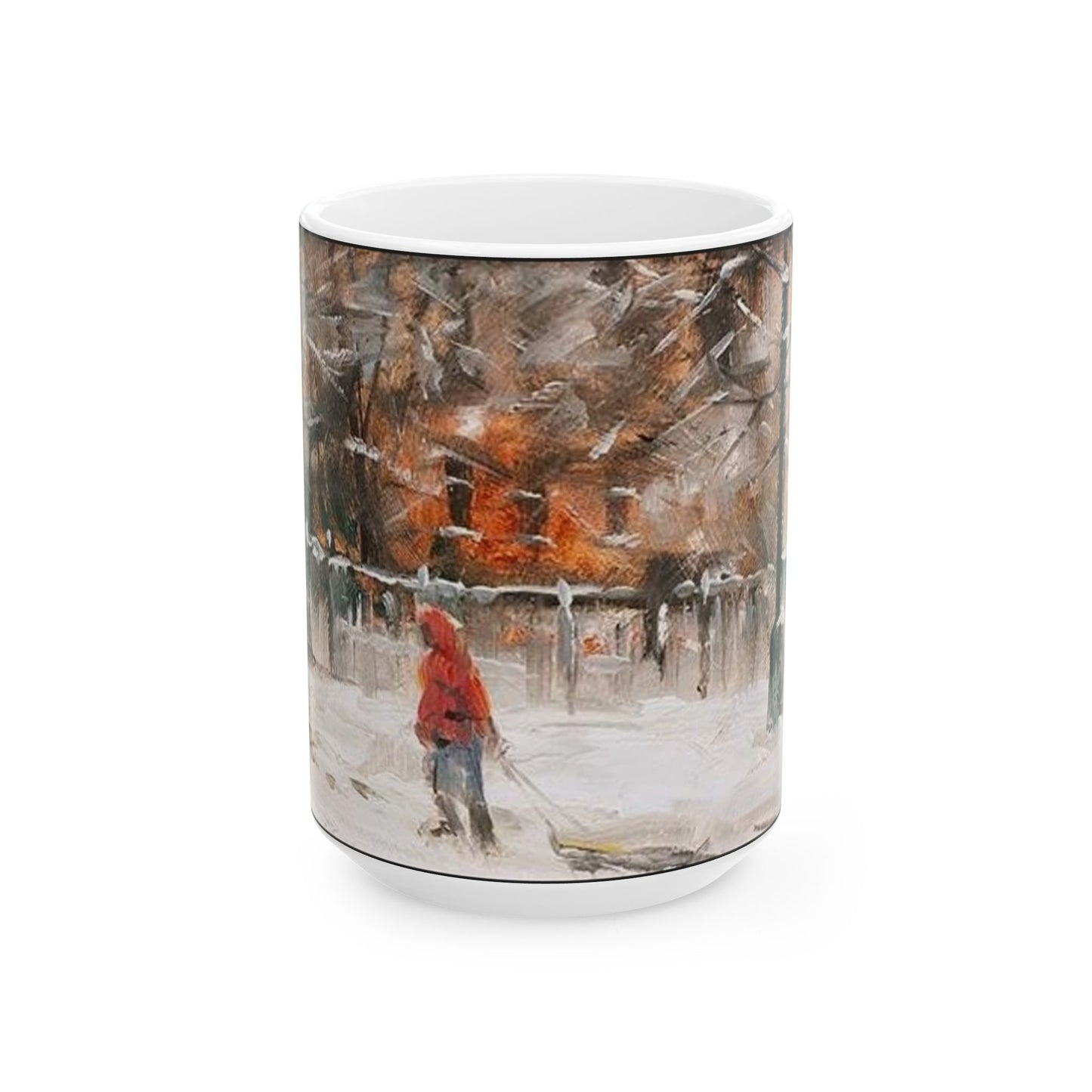 Boy in Snow | Seasonal | Winter | Sledding | Snow | Ceramic Mug — Coffee Cup (11oz/15oz)