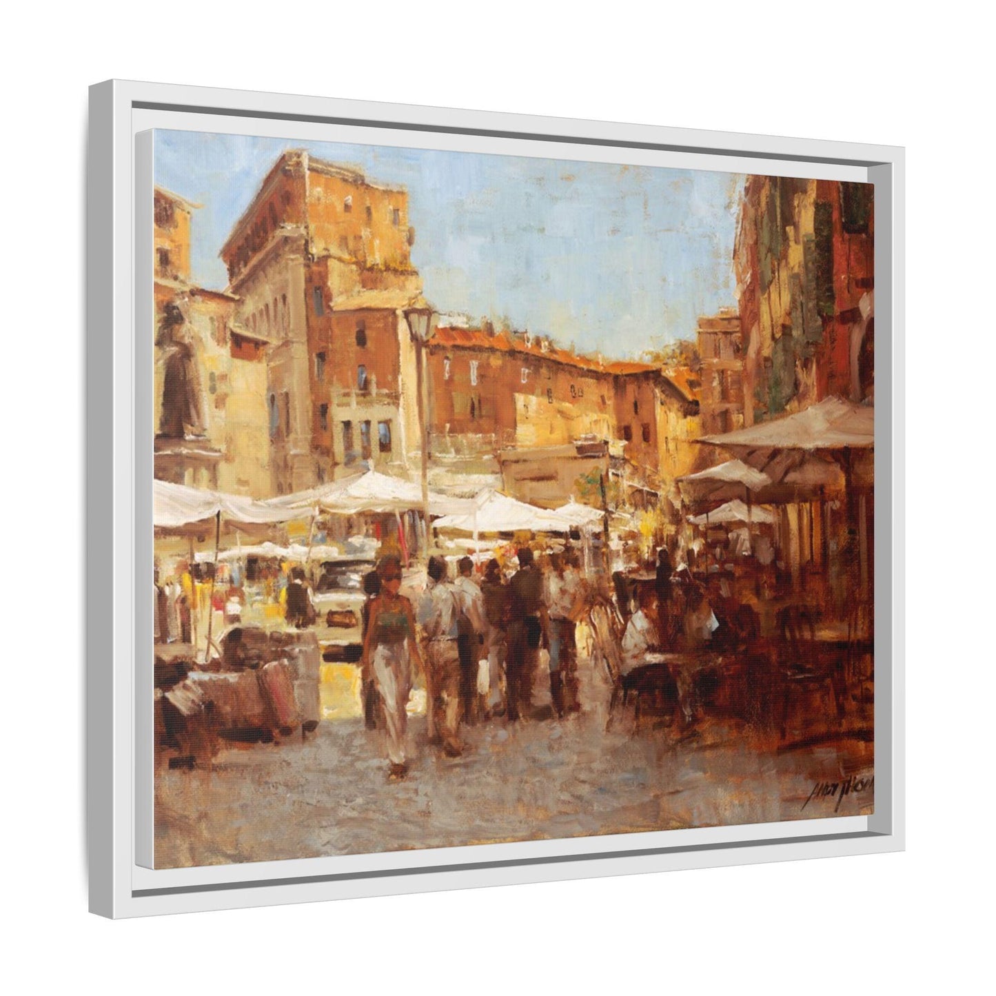 Tuscan Markets in the Middle - Framed Matte Canvas Art - Colorful Italian Landscape - Andy Thomas Designs