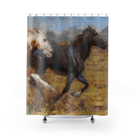 Horse Adventure Shower Curtain - Horses Running Free Design for Bathroom Decor - Andy Thomas Designs