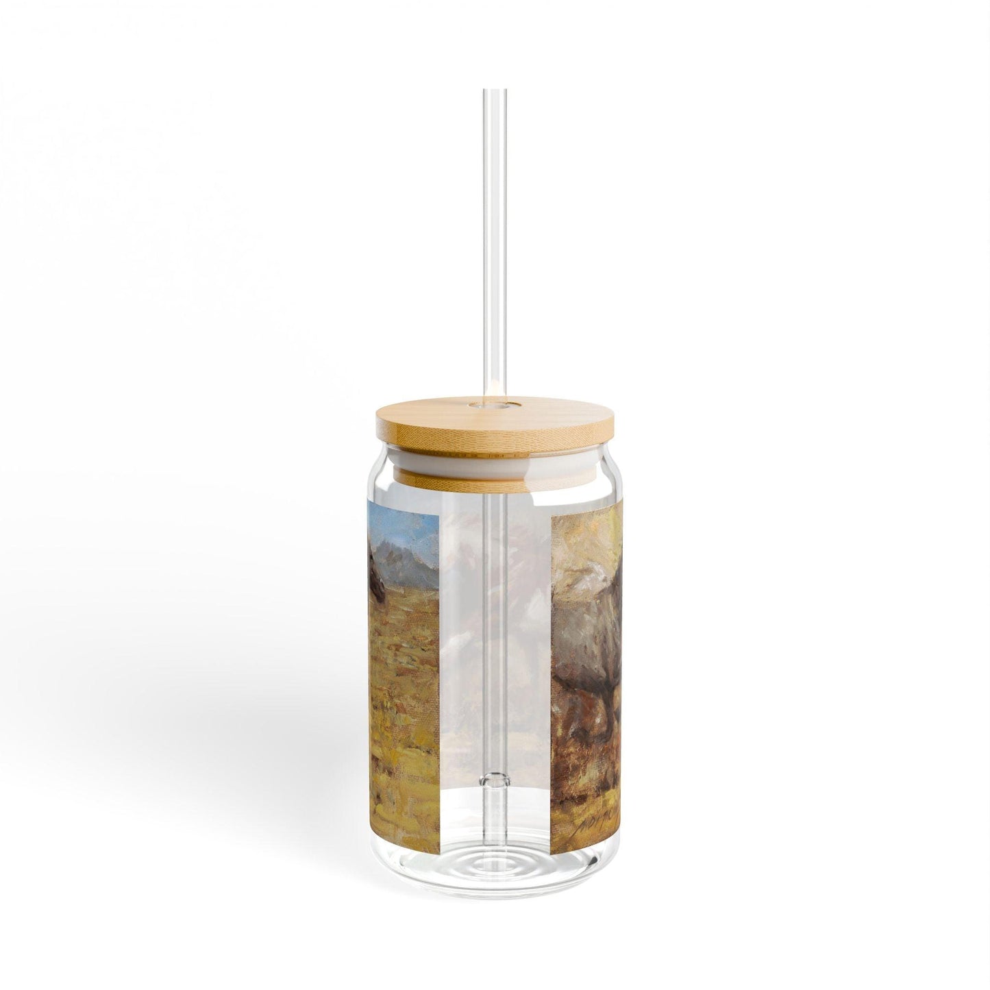 Freedom | Wild Horses Artistic 16oz Sipper Glass with Eco-Friendly Bamboo Lid - Andy Thomas Designs