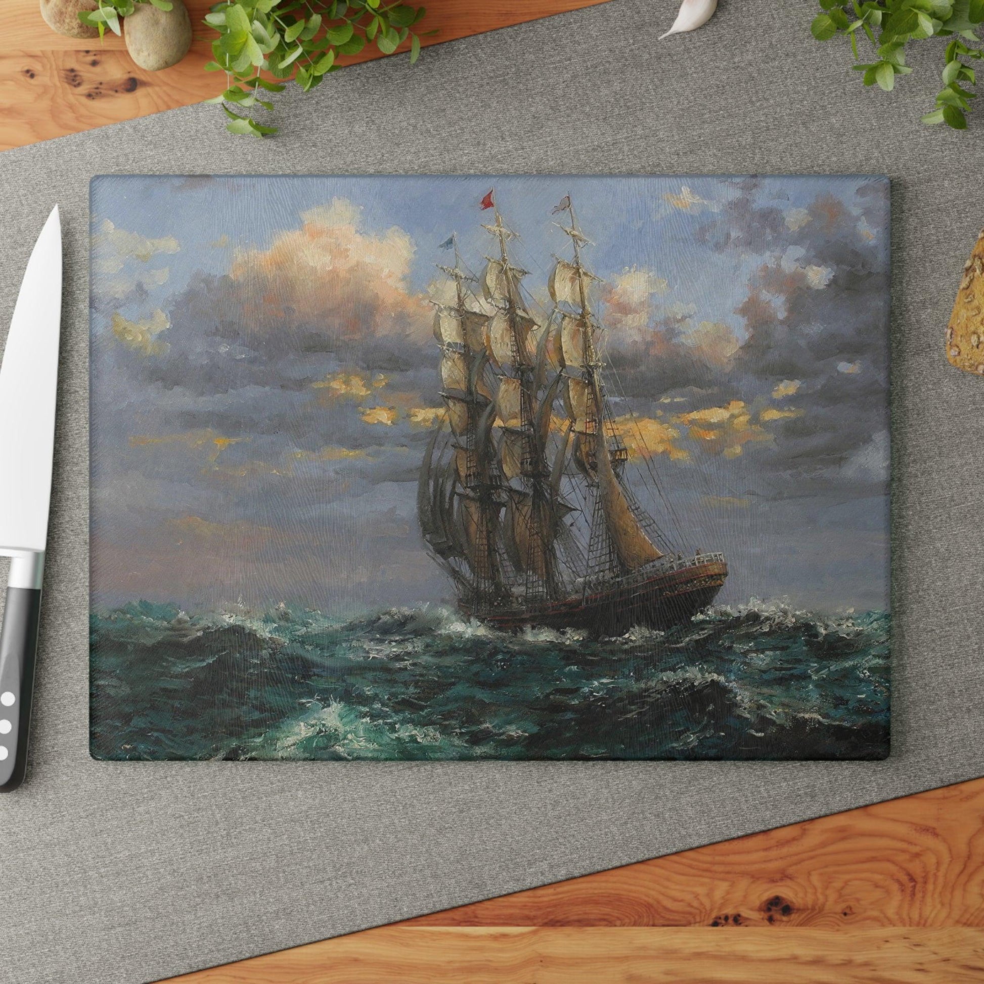 Sunset Clipper - Nautical Themed Glass Cutting Board - Perfect for Cooking Enthusiasts and Gift for Maritime Lovers - Andy Thomas Designs