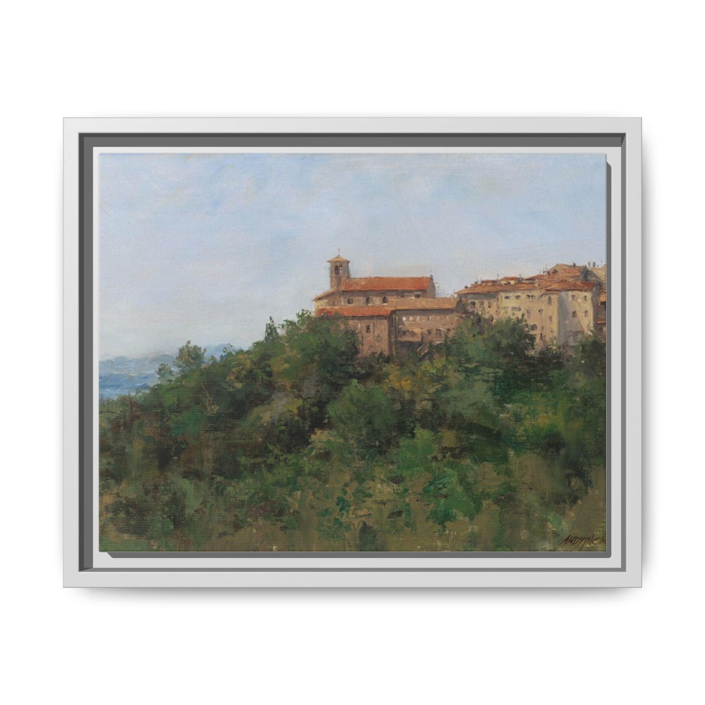 Hilltown Scansano - Framed Matte Canvas Art - Colorful Italian Landscape - Andy Thomas Designs