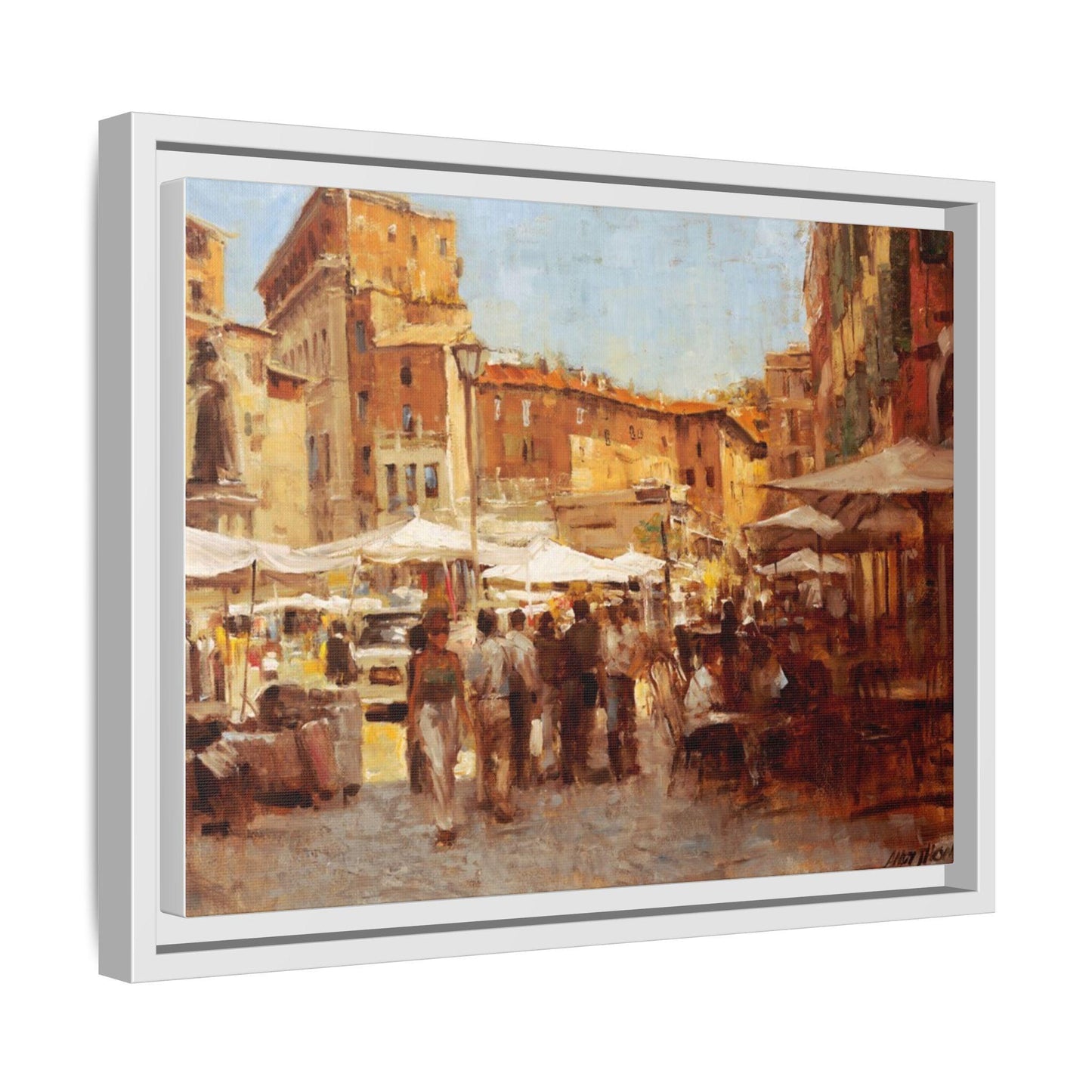 Tuscan Markets in the Middle - Framed Matte Canvas Art - Colorful Italian Landscape - Andy Thomas Designs