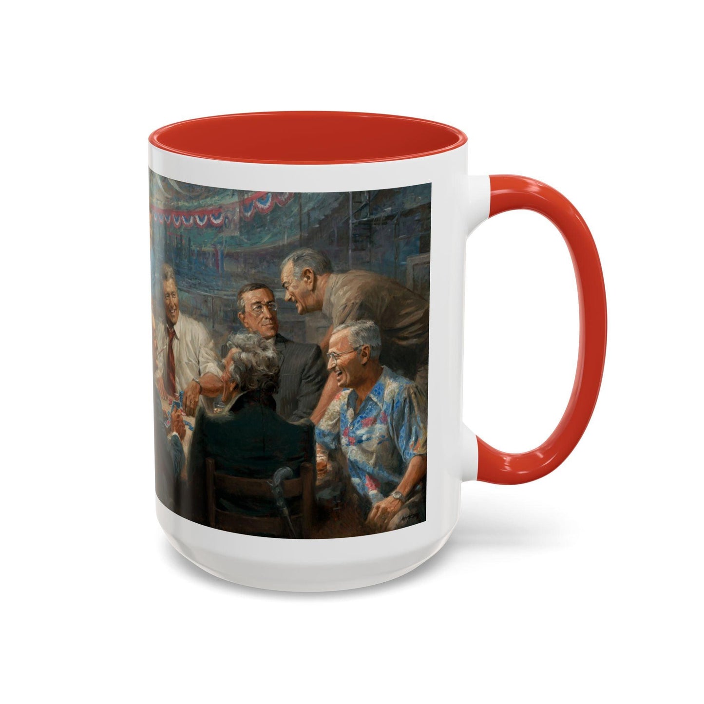 True Blues Accented Coffee Mug 11oz & 15oz - US Dem. Presidents Playing Poker - Andy Thomas Designs