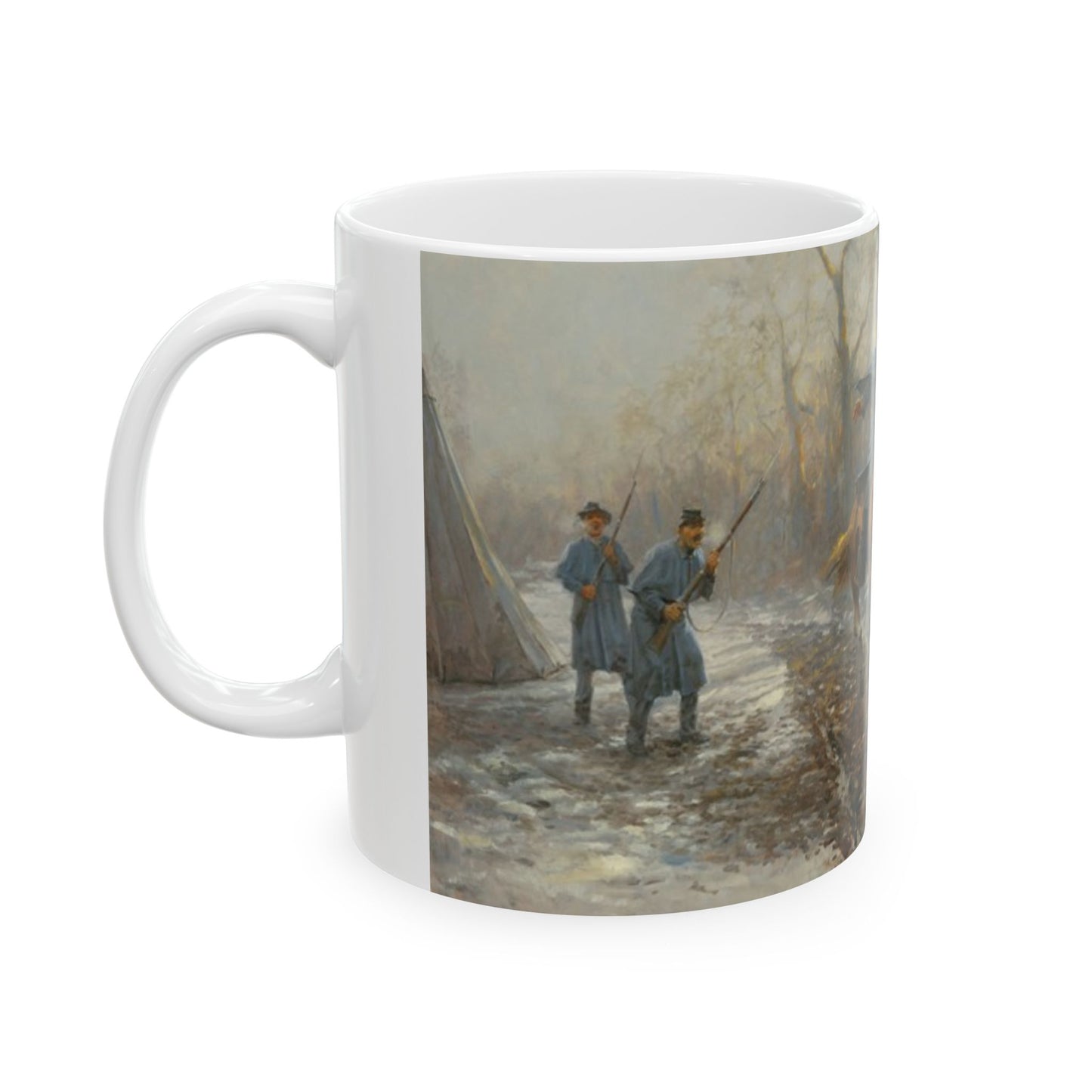 The Enemy is Behind Us - Ceramic Mug with Pea Ridge Civil War Design.