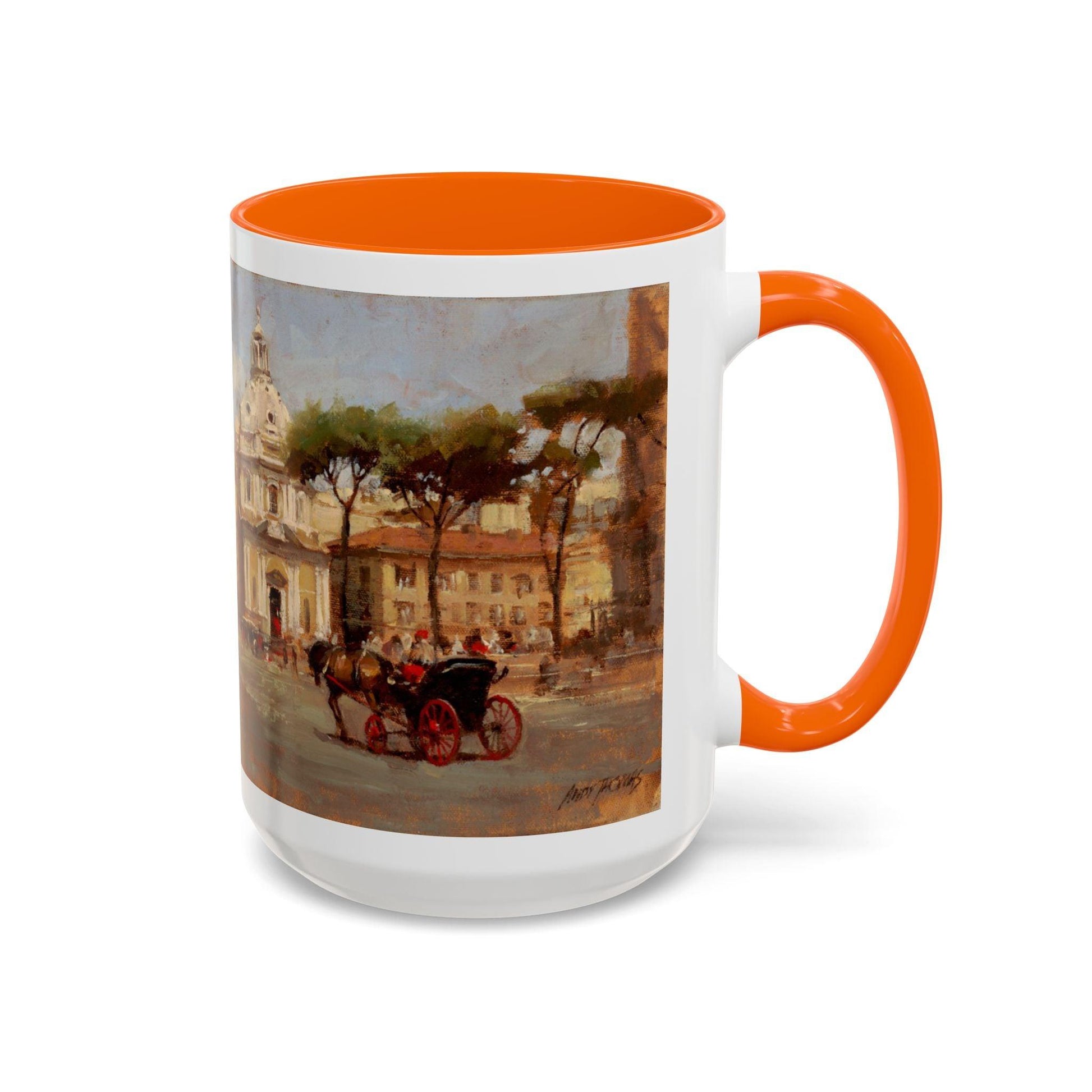 Buggy Ride at Piazza del Popolo - Elegant Accented Coffee Mug - 11oz & 15oz - Italian Landscapes - Andy Thomas Designs