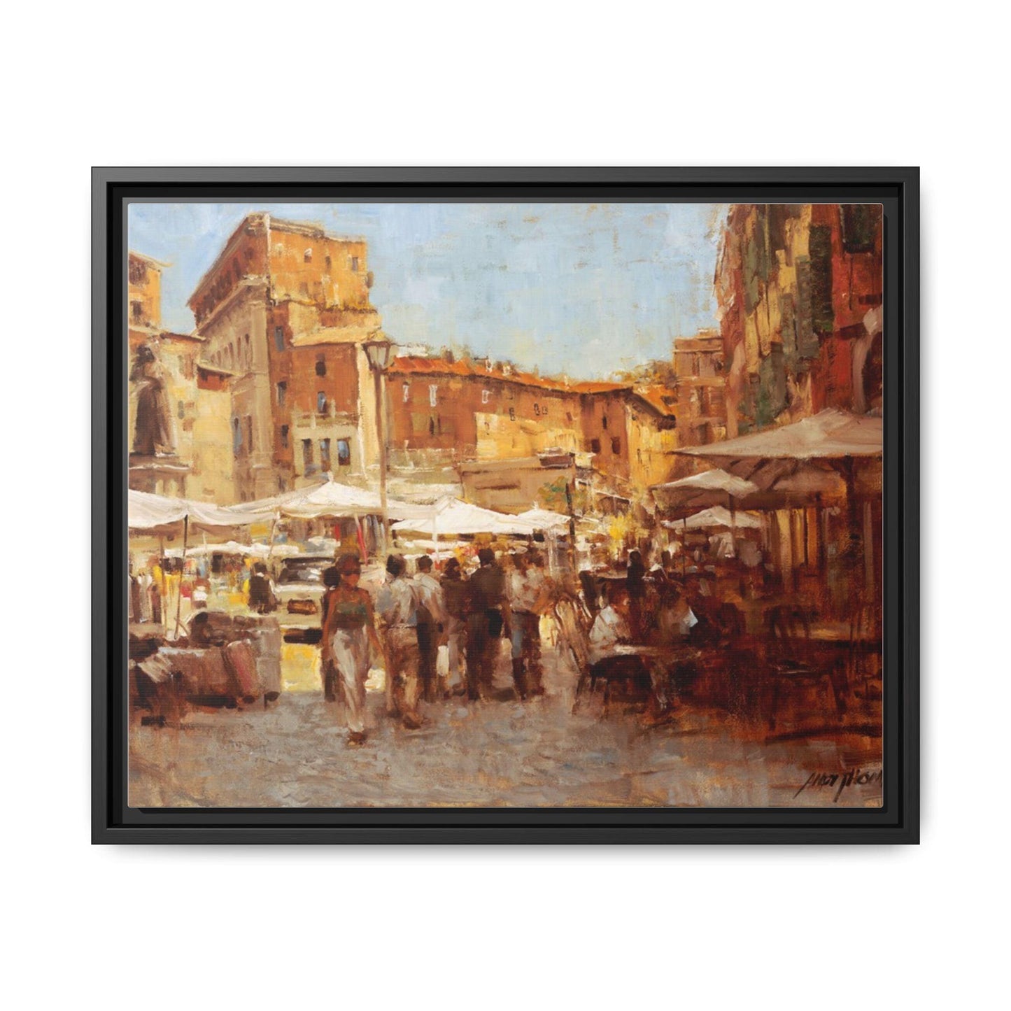 Tuscan Markets in the Middle - Framed Matte Canvas Art - Colorful Italian Landscape - Andy Thomas Designs