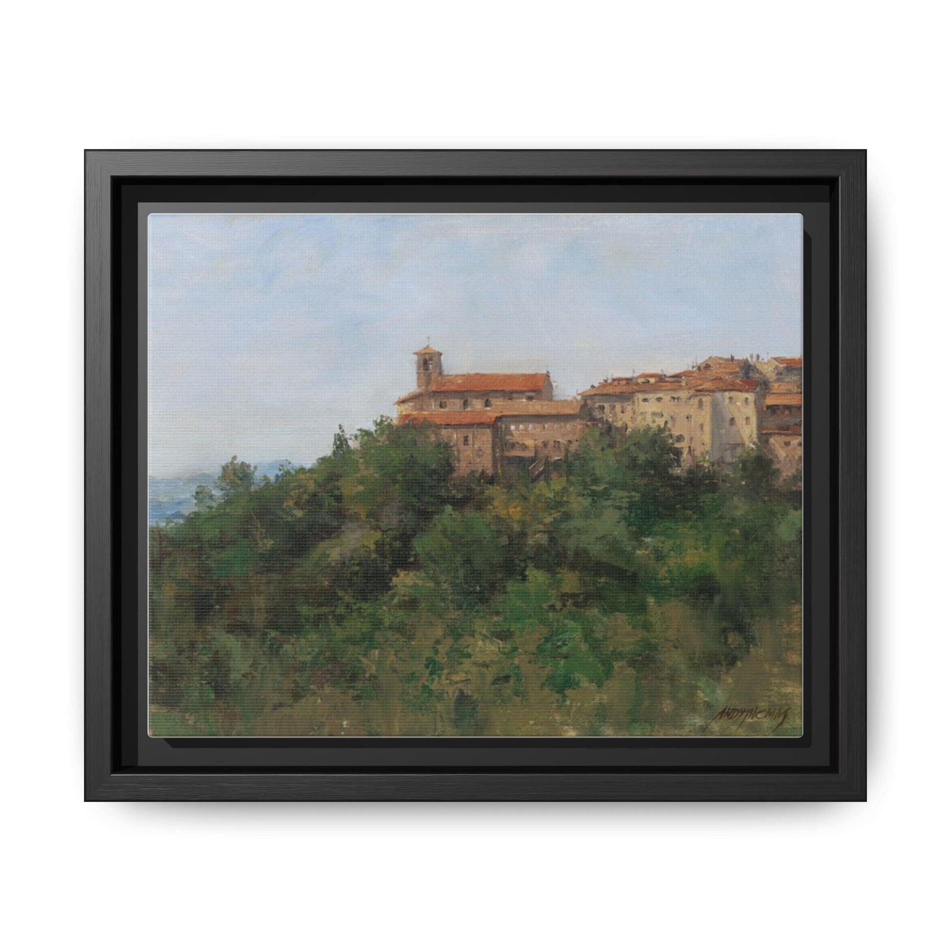 Hilltown Scansano - Framed Matte Canvas Art - Colorful Italian Landscape - Andy Thomas Designs