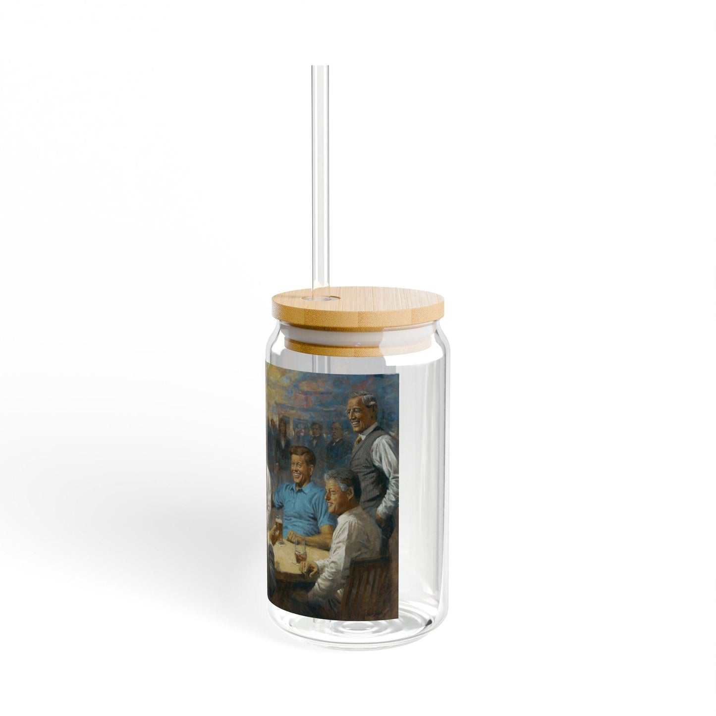 The Democratic Club | Artistic 16oz Sipper Glass with Eco-Friendly Bamboo Lid - Perfect for Gatherings & Celebrations - Andy Thomas Designs