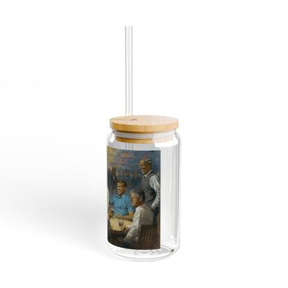 The Democratic Club | Artistic 16oz Sipper Glass with Eco-Friendly Bamboo Lid - Perfect for Gatherings & Celebrations - Andy Thomas Designs