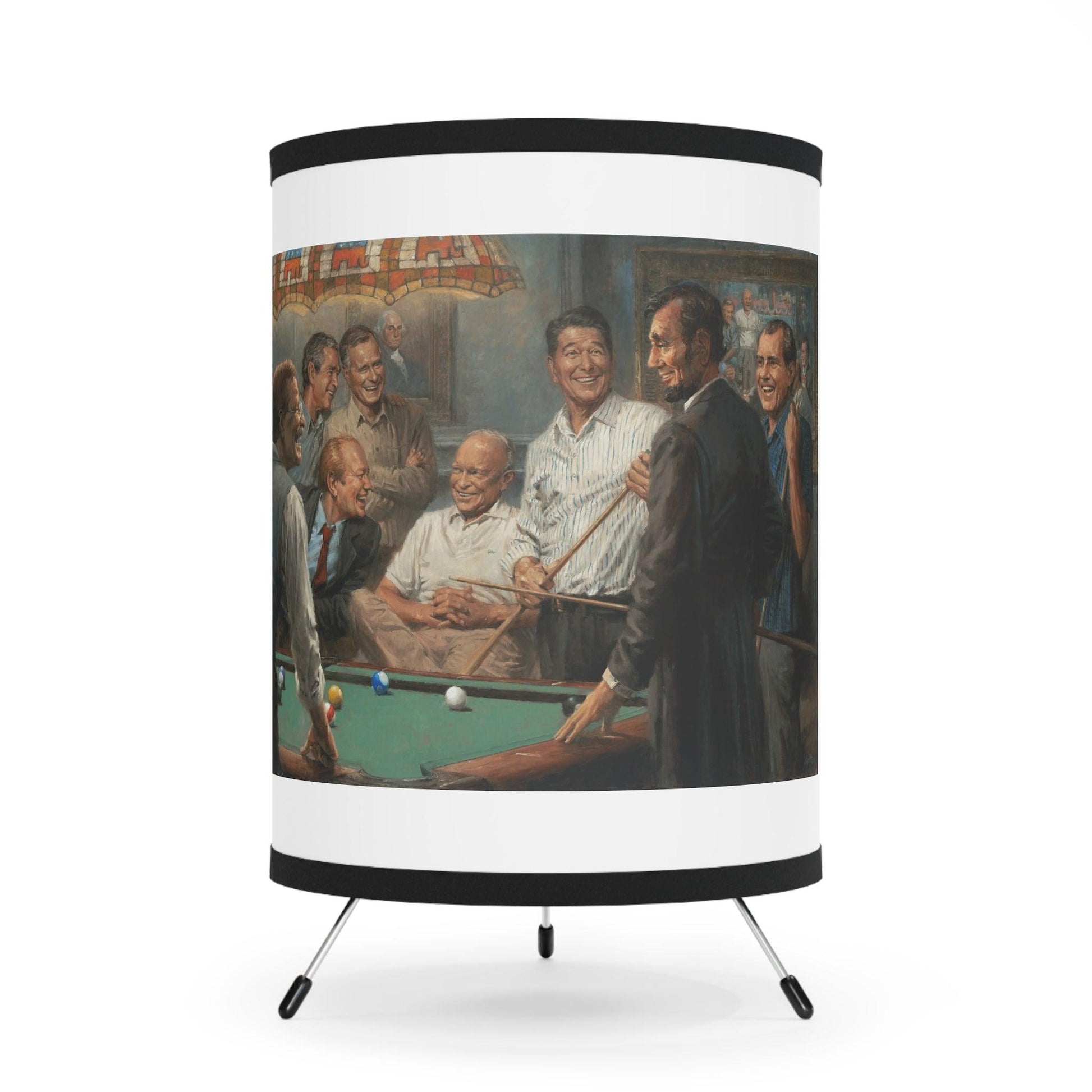 Callin' the Blue - US Presidents Playing Pool Painting on Table Tripod Lamp with Artistic Shade - Andy Thomas Designs