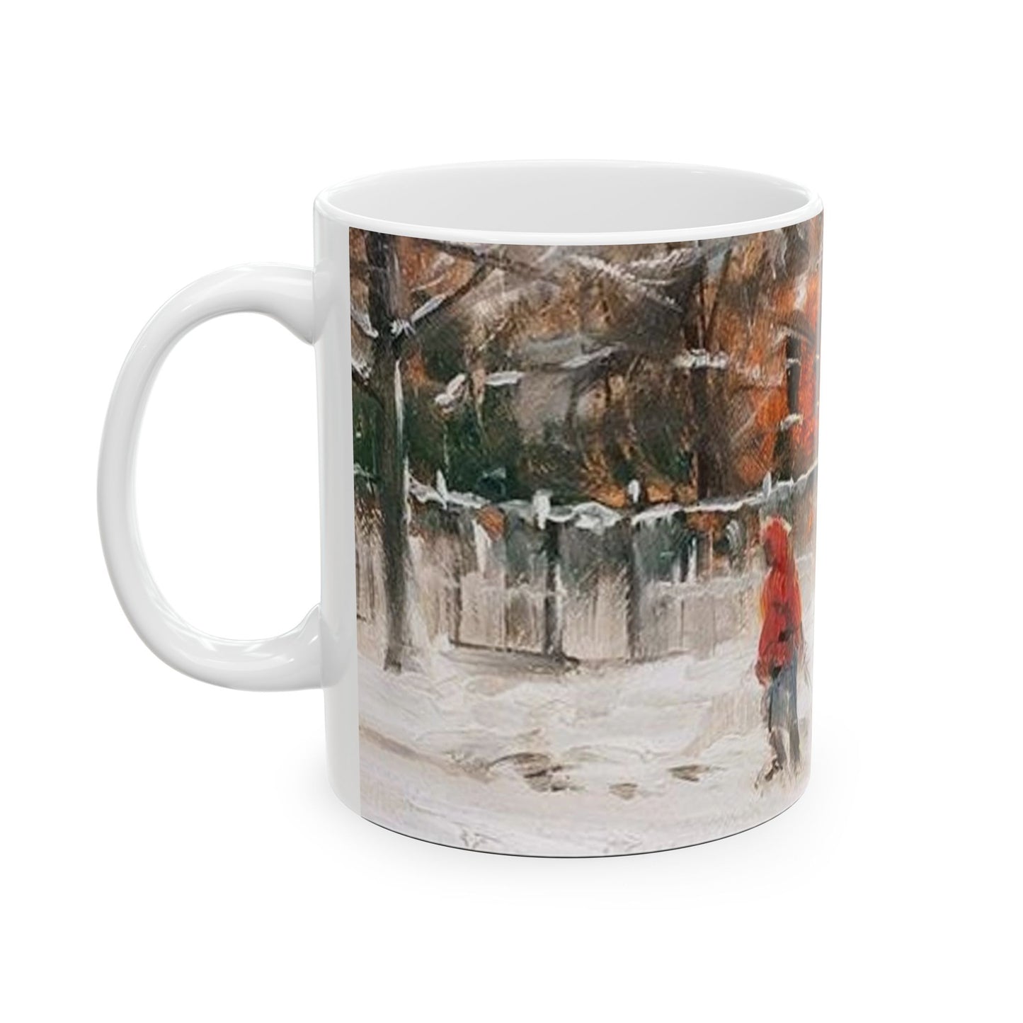 Boy in Snow | Seasonal | Winter | Sledding | Snow | Ceramic Mug — Coffee Cup (11oz/15oz)