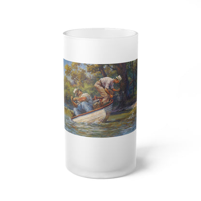 It's a Big One - Frosted Glass Beer Mug - Scenic Fishing Design