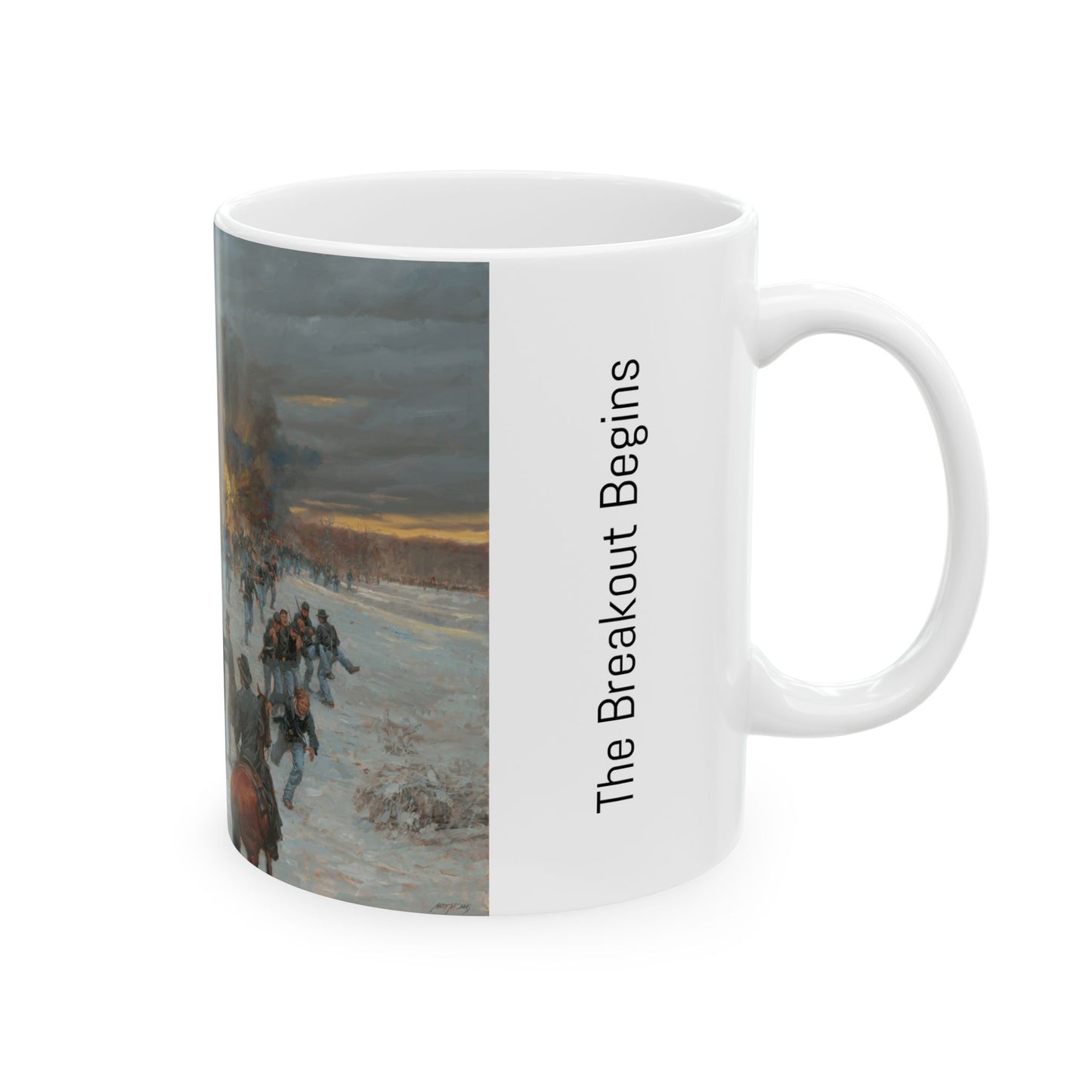 The Breakout Begins - Ceramic Mug with Fort Donelson Civil War Design.