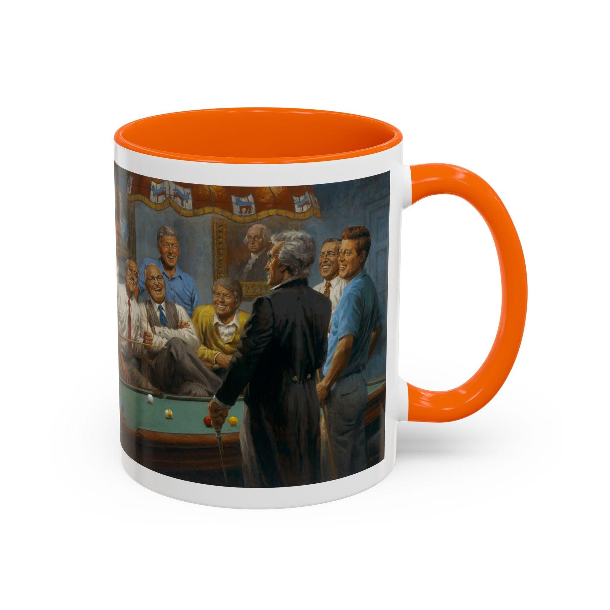 Callin' the Red Accented Coffee Mug - 11oz & 15oz - Democrat Presidents Playing Pool - Andy Thomas Designs