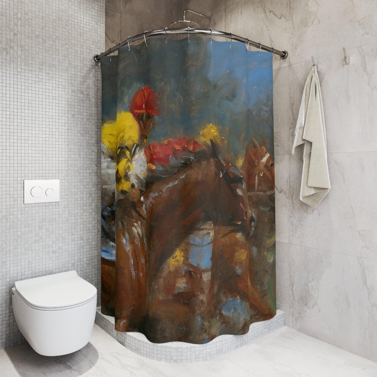 Horse Race Shower Curtain - Horse Racing Design for Bathroom Decor - Andy Thomas Designs