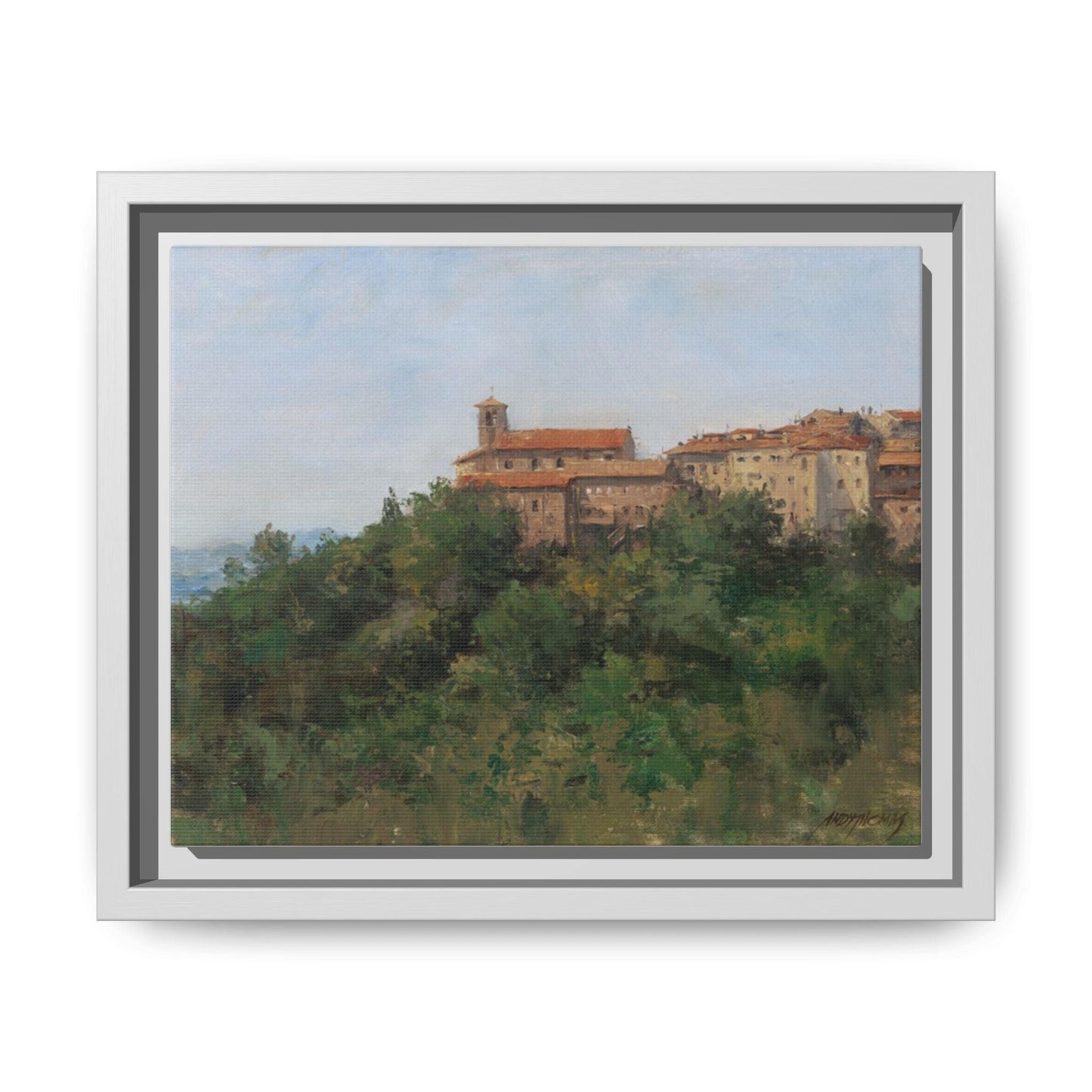 Hilltown Scansano - Framed Matte Canvas Art - Colorful Italian Landscape - Andy Thomas Designs