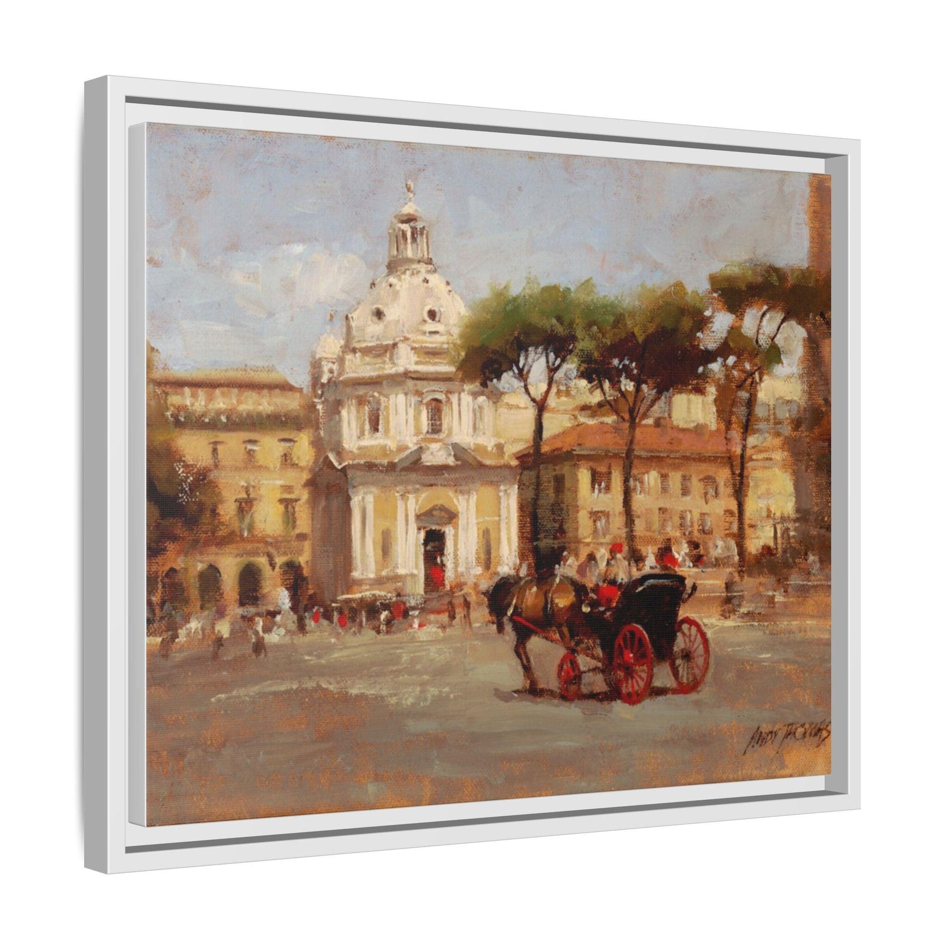 Buggy Ride at Piazza del Popolo - Framed Matte Canvas Art - Historic Italian Landmark Artwork - Andy Thomas Designs