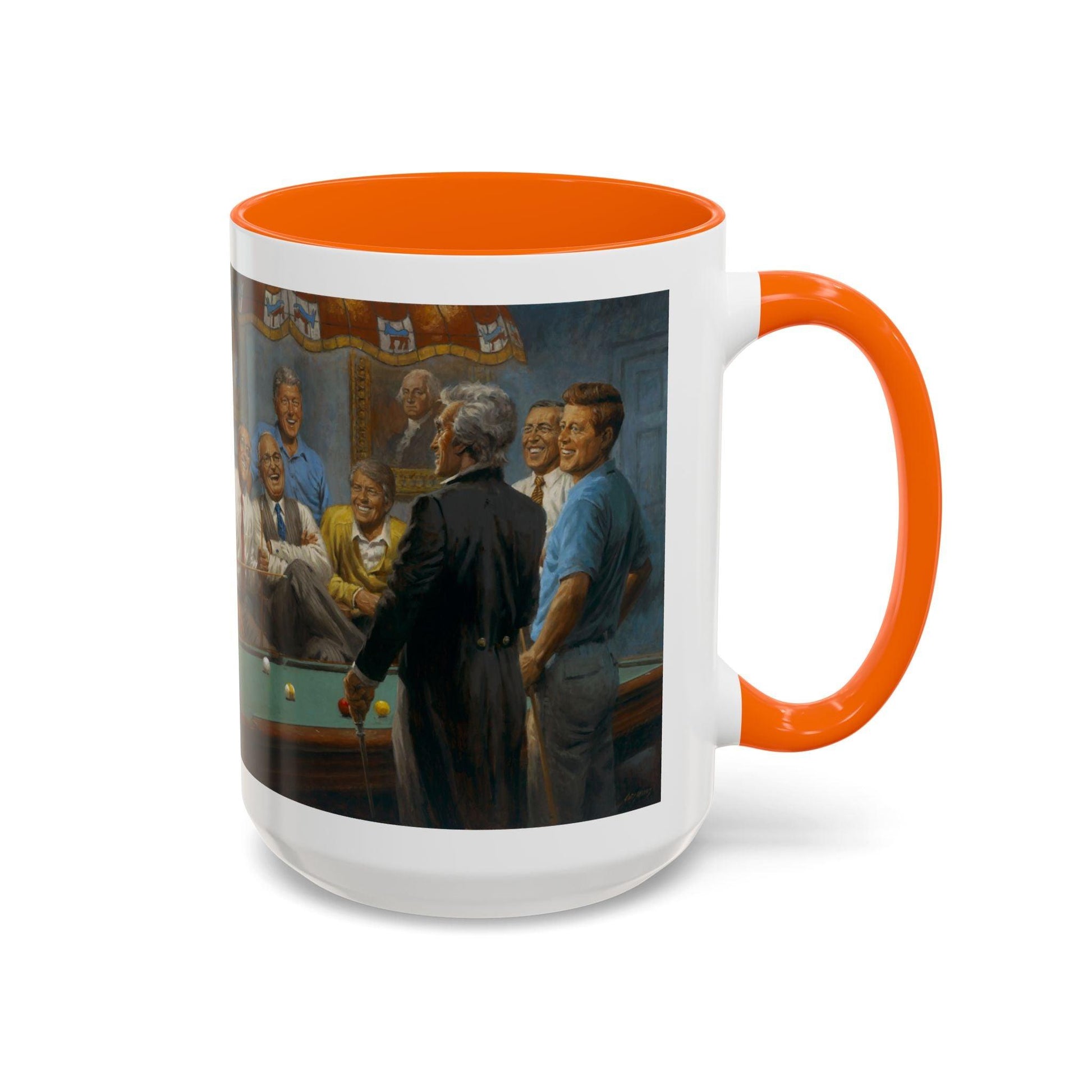 Callin' the Red Accented Coffee Mug - 11oz & 15oz - Democrat Presidents Playing Pool - Andy Thomas Designs