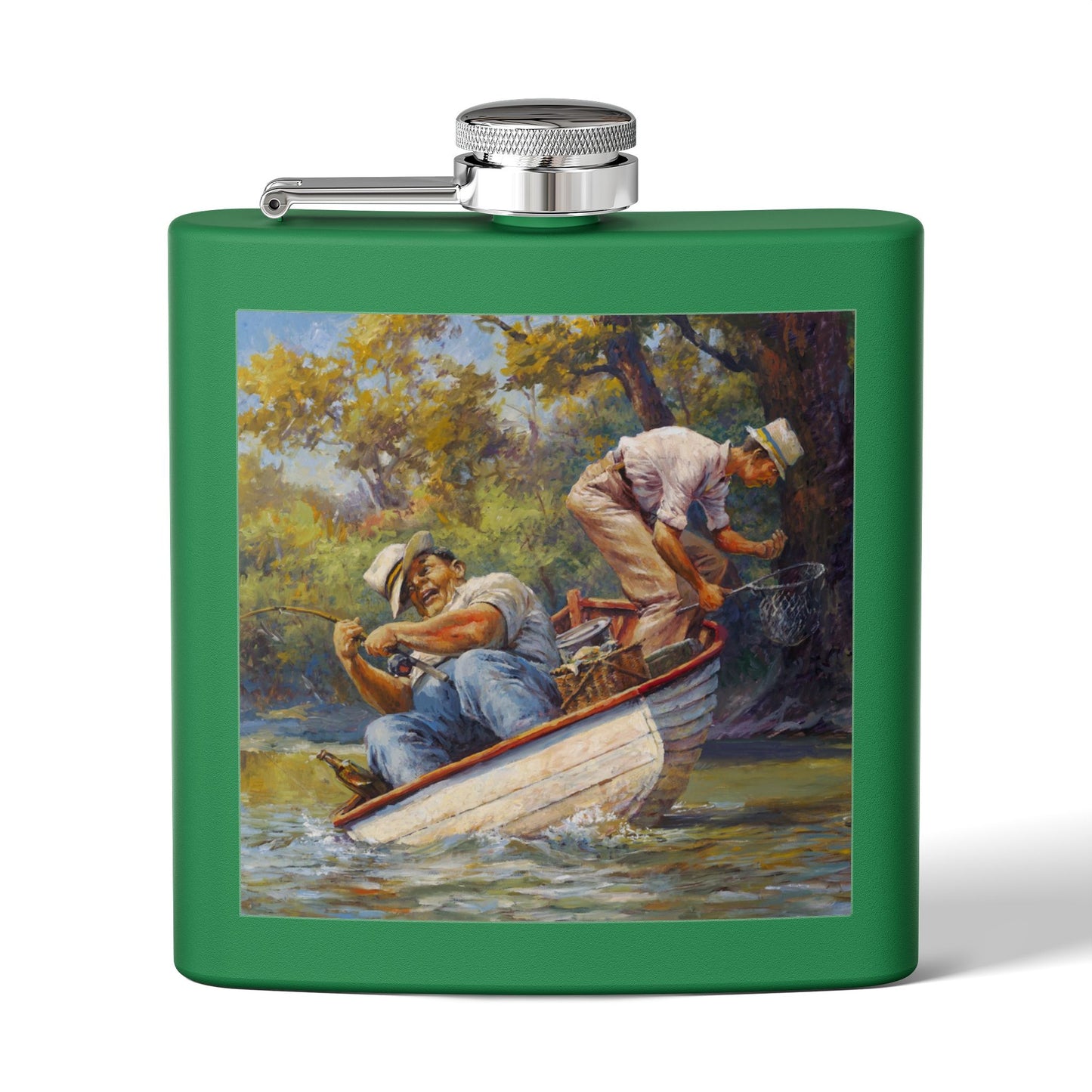 It's a Big One - Fishing Scene Stainless Steel Flask - Perfect for Outdoorsy Gifting