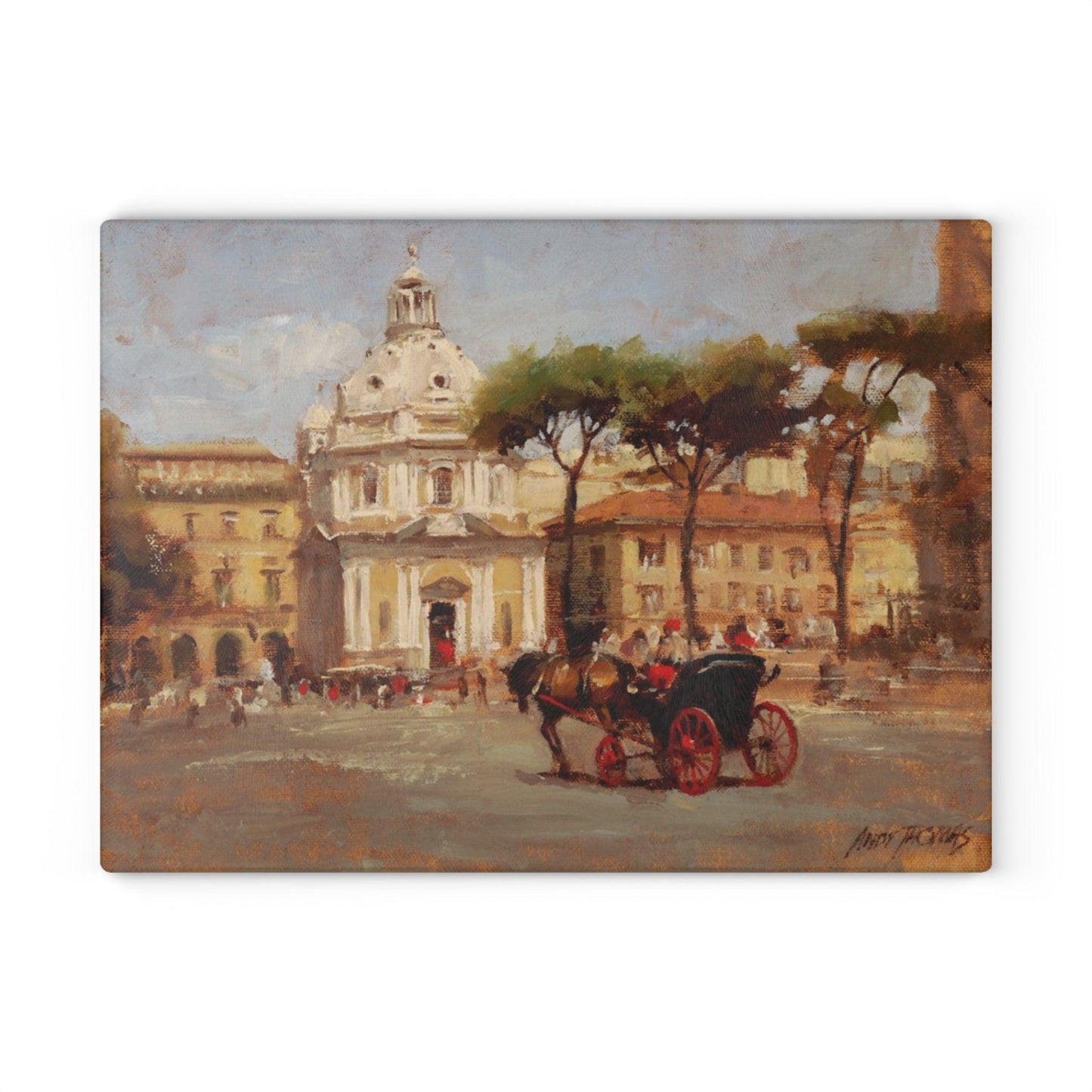 Buggy Ride at Piazza del Popolo - Glass Cutting Board | Italian Landscape - Perfect for Cooking and Décor - Andy Thomas Designs