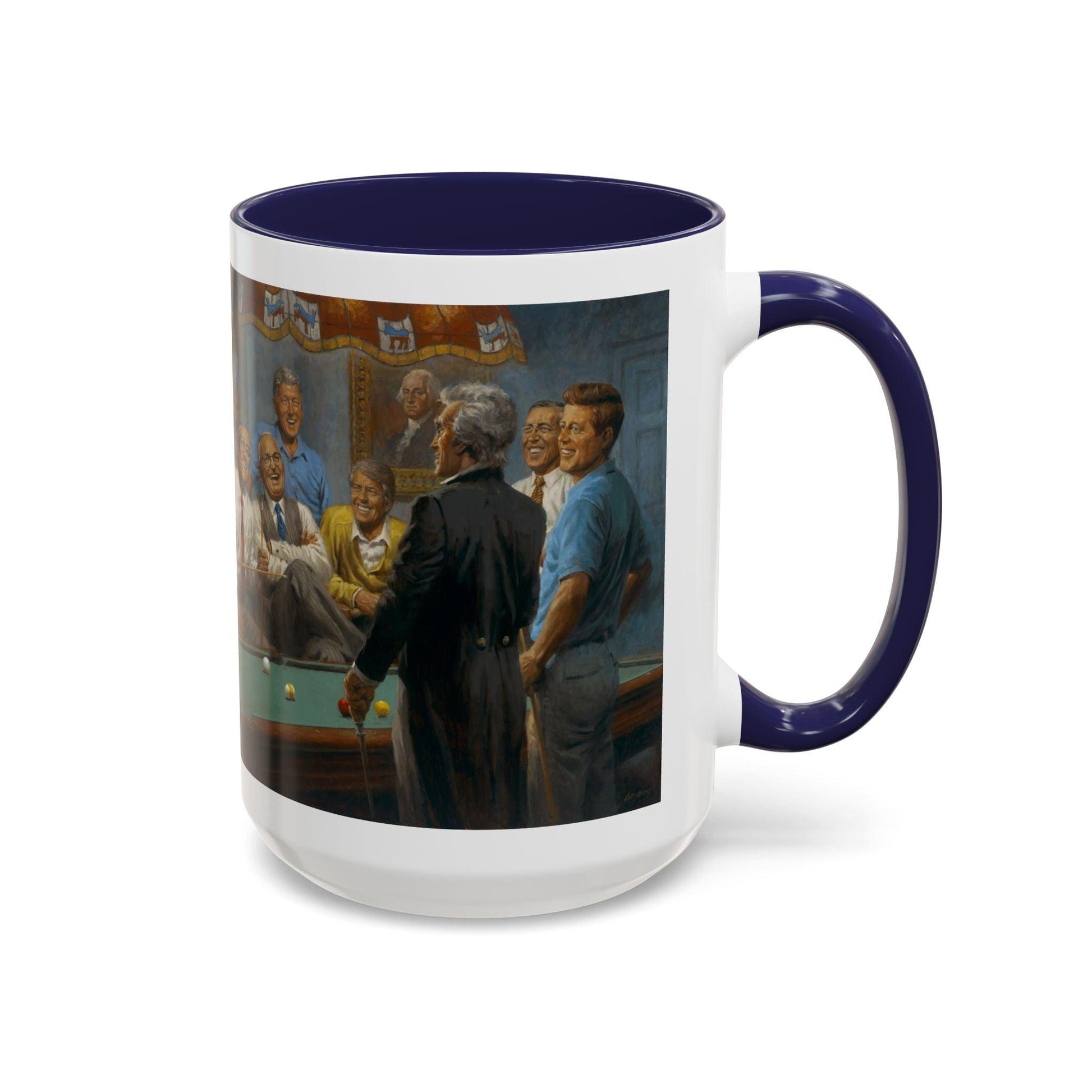 Callin' the Red Accented Coffee Mug - 11oz & 15oz - Democrat Presidents Playing Pool - Andy Thomas Designs