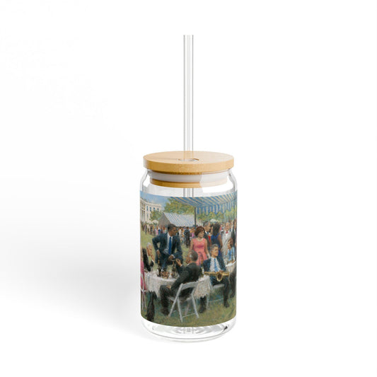 The Democratic Party | Artistic 16oz Sipper Glass with Eco-Friendly Bamboo Lid - Andy Thomas Designs