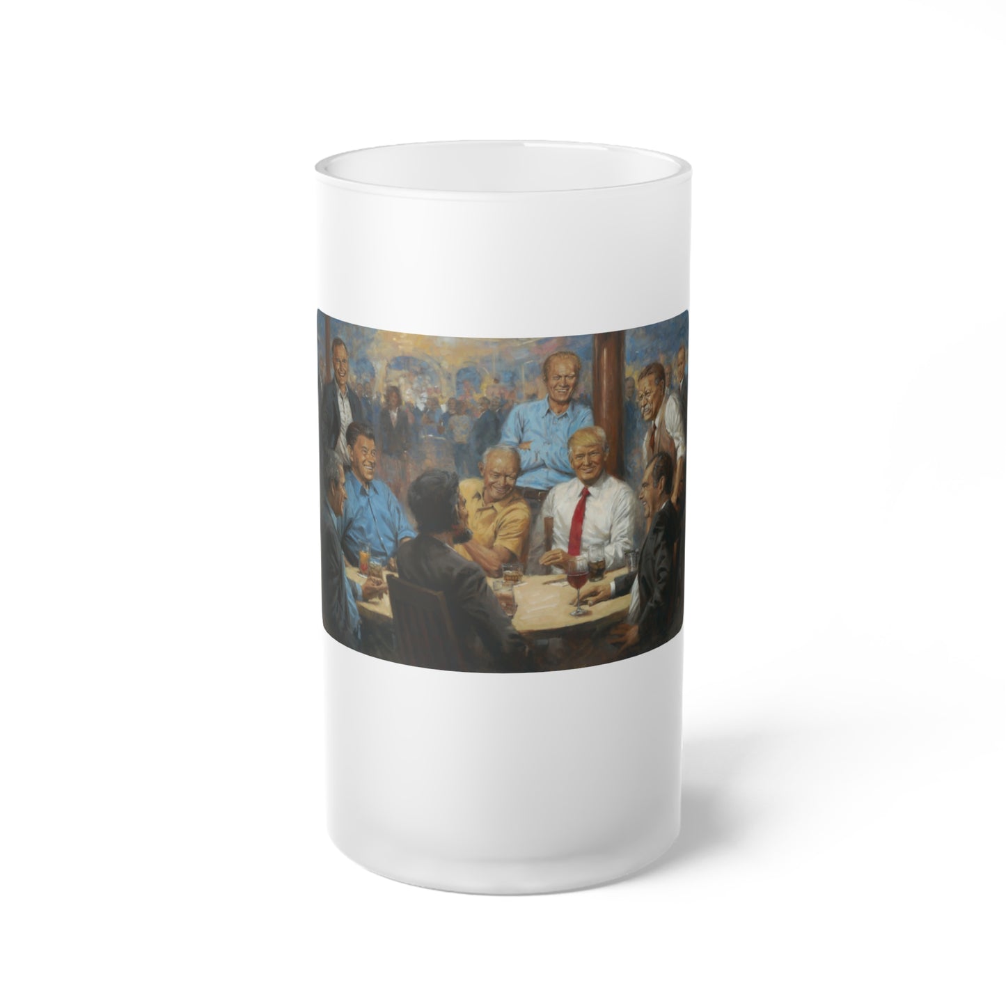 The Republican Club Frosted Glass Beer Mug with Artistic Presidents Design - Perfect for Gatherings and Celebrations