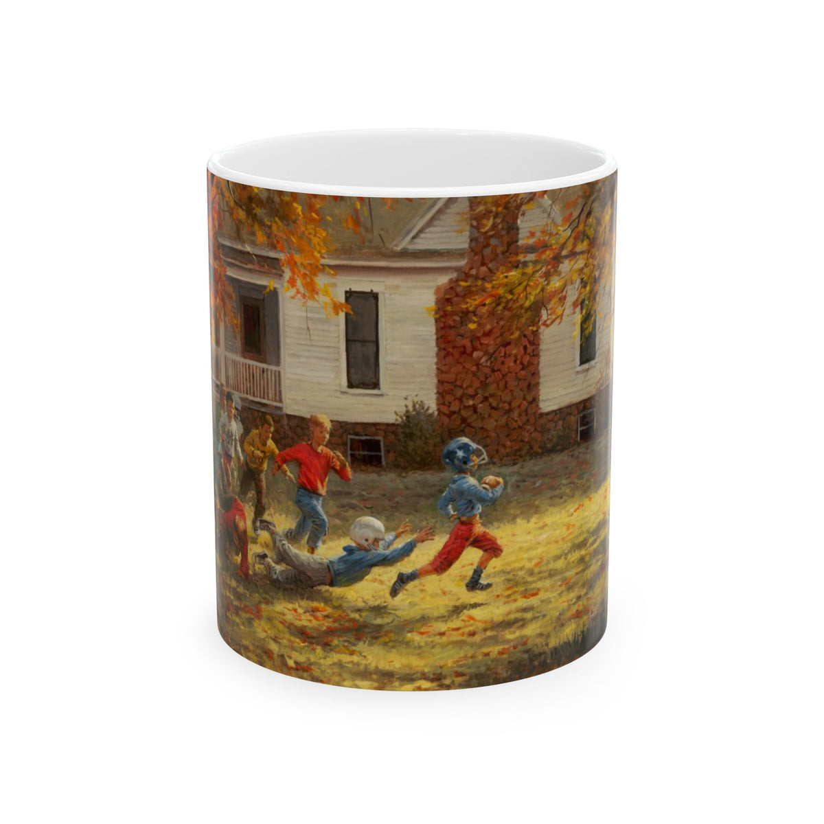 Fall Football | Kids Playing Football | Ceramic Mug — Coffee Cup (11oz/15oz)