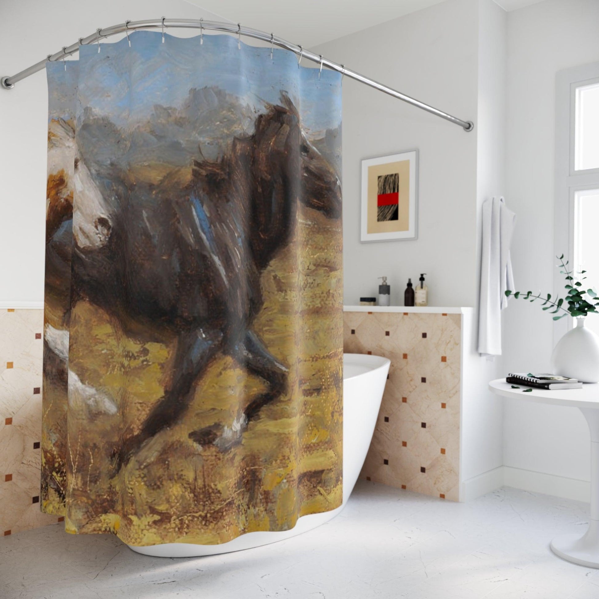 Horse Adventure Shower Curtain - Horses Running Free Design for Bathroom Decor - Andy Thomas Designs