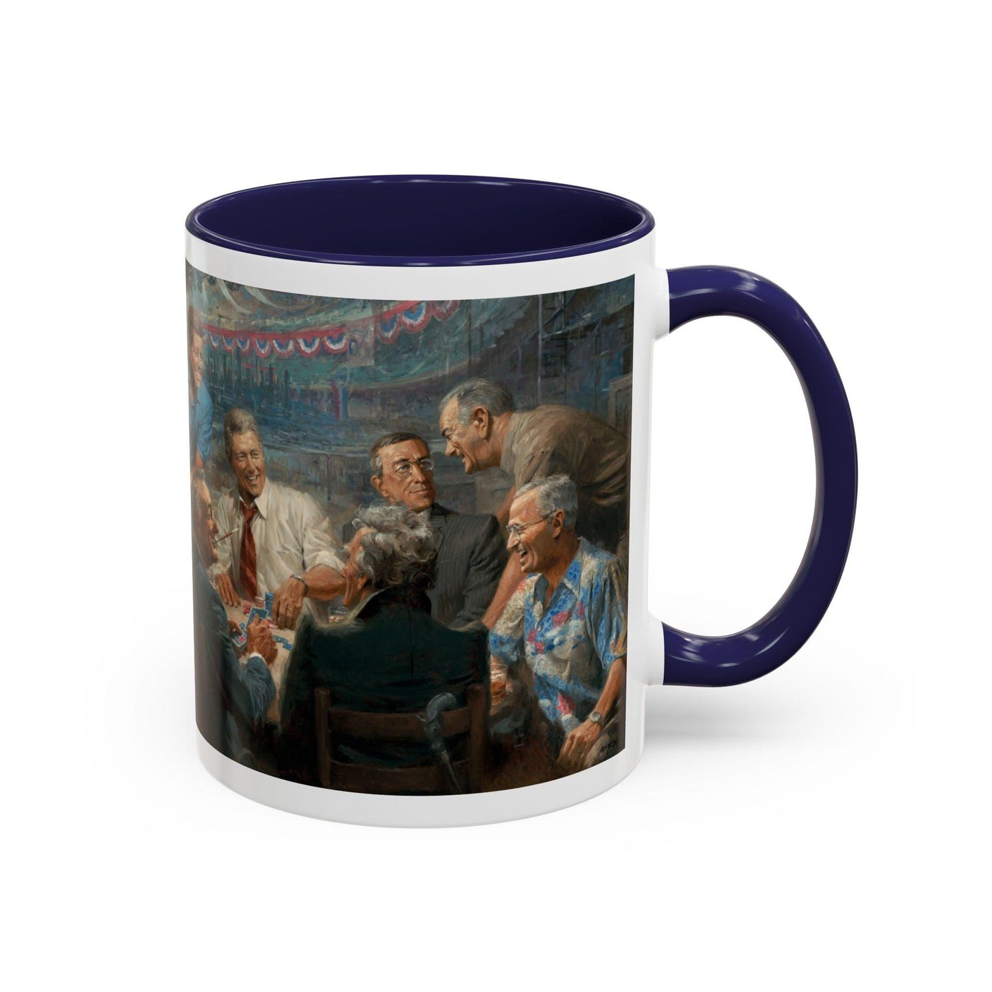 True Blues Accented Coffee Mug 11oz & 15oz - US Dem. Presidents Playing Poker - Andy Thomas Designs