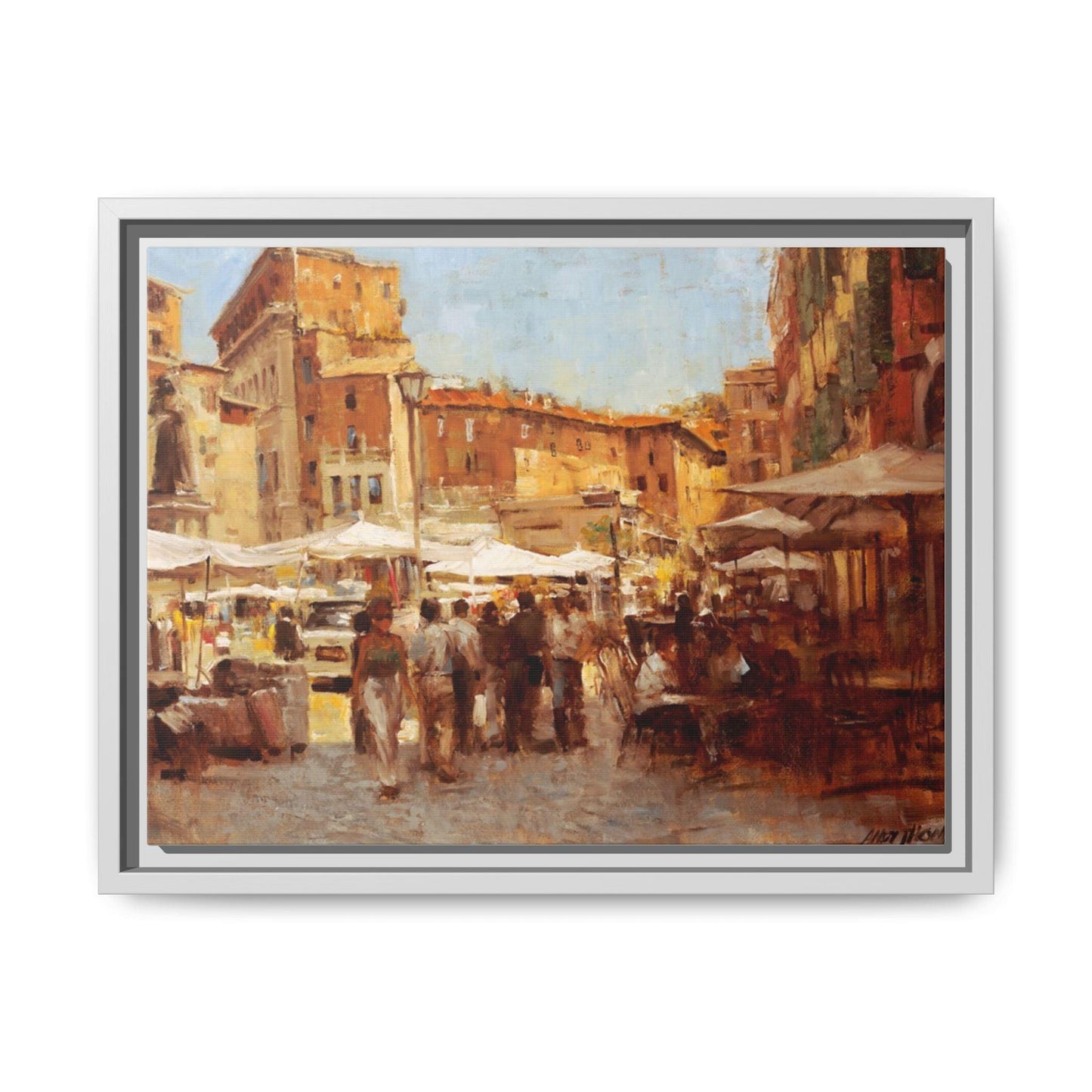 Tuscan Markets in the Middle - Framed Matte Canvas Art - Colorful Italian Landscape - Andy Thomas Designs