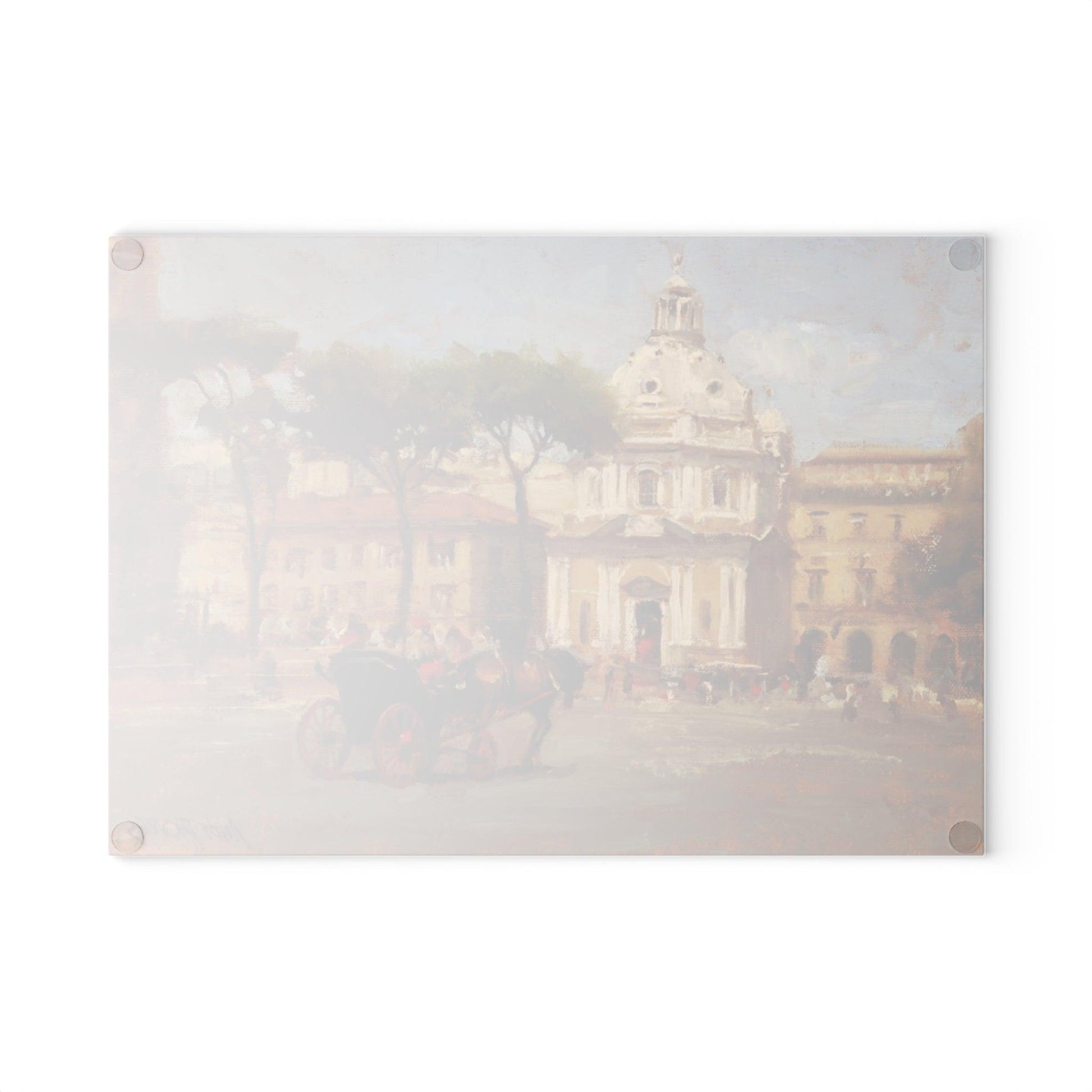 Buggy Ride at Piazza del Popolo - Glass Cutting Board | Italian Landscape - Perfect for Cooking and Décor - Andy Thomas Designs