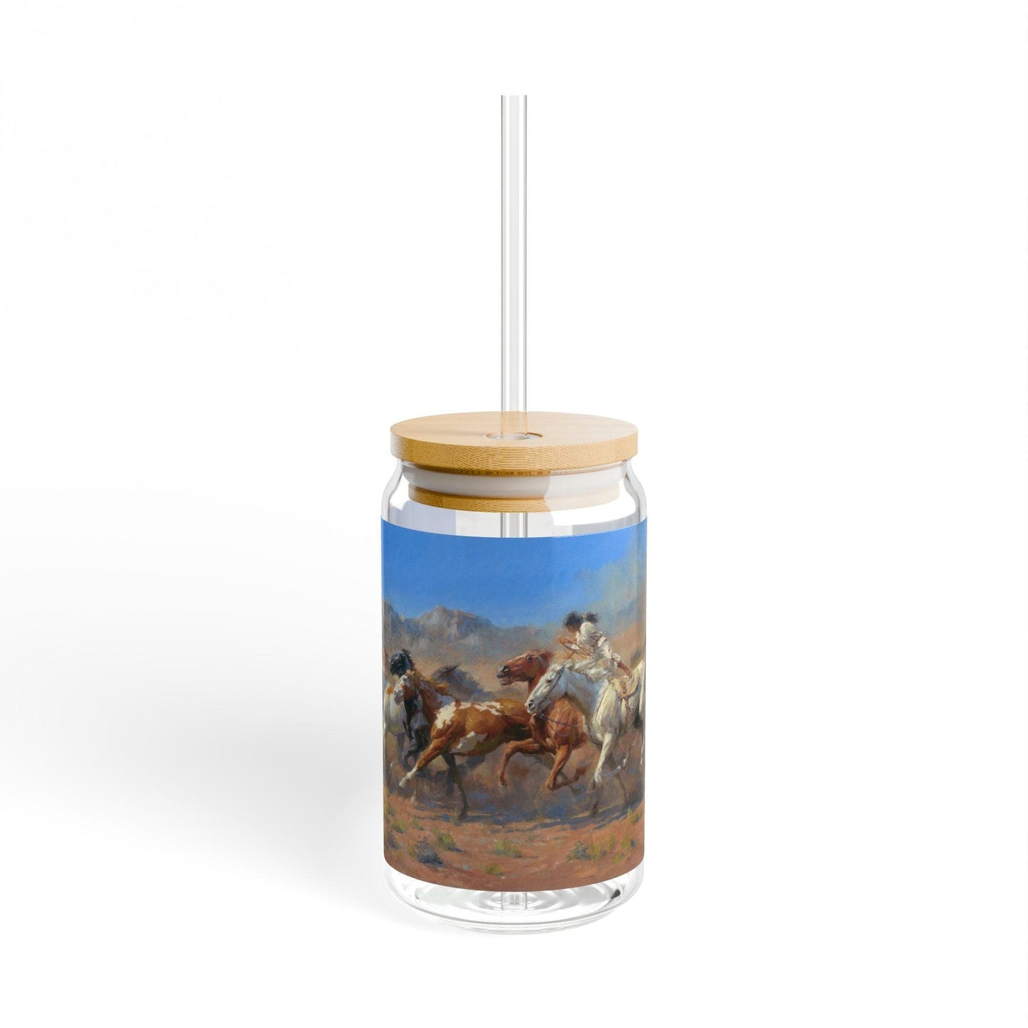 La Mestnera | Wild Horses Artistic 16oz Sipper Glass with Eco-Friendly Bamboo Lid - Andy Thomas Designs