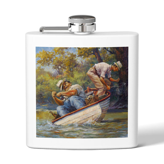 It's a Big One - Fishing Scene Stainless Steel Flask - Perfect for Outdoorsy Gifting