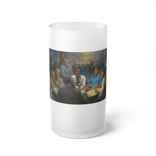 The Democratic Club - Frosted Glass Beer Mug with Vintage Social Gathering Artwork - Perfect Gift for Beer Lovers