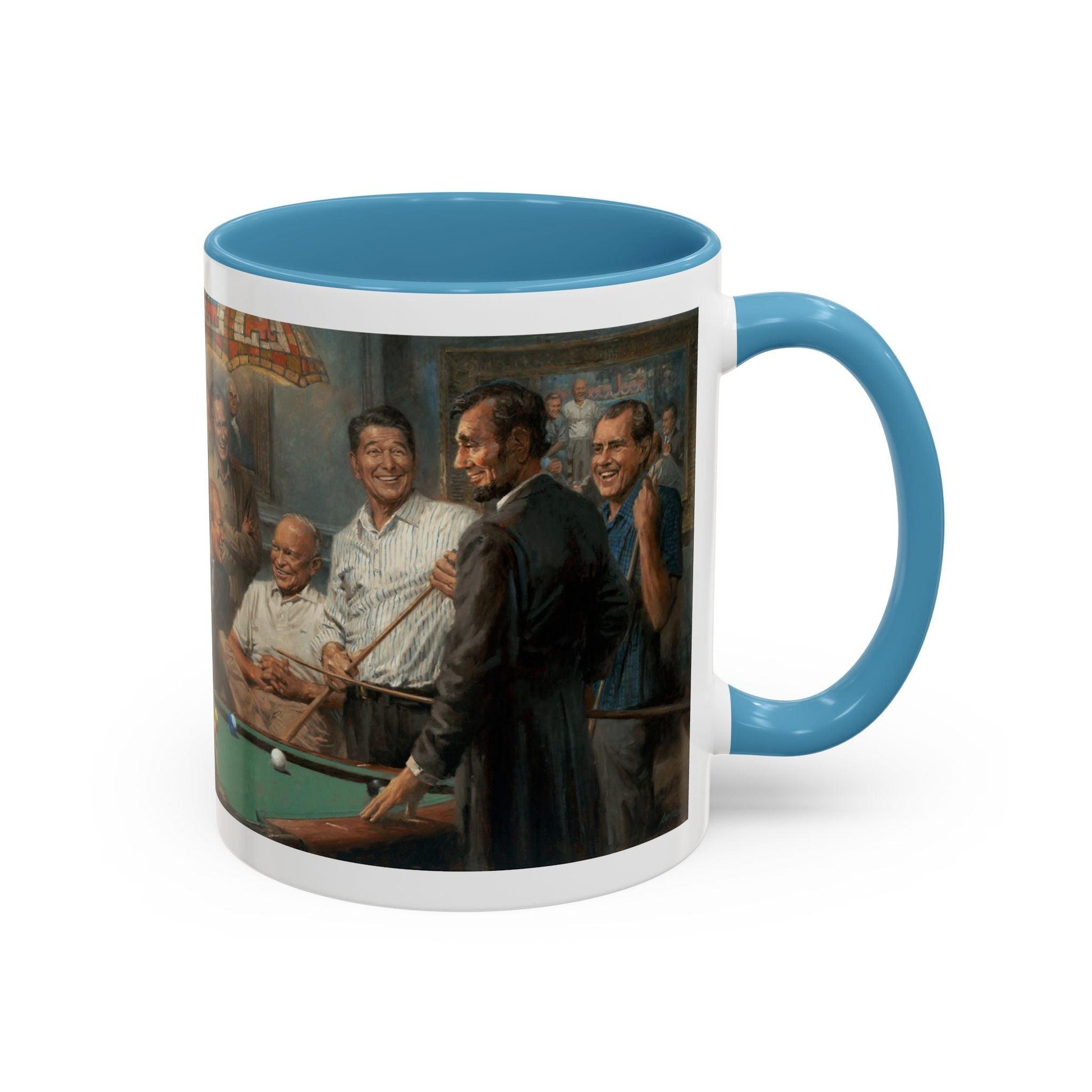 Callin' the Blue - Elegant Accent Coffee Mug 11oz & 15oz - US Presidents Playing Pool - Andy Thomas Designs