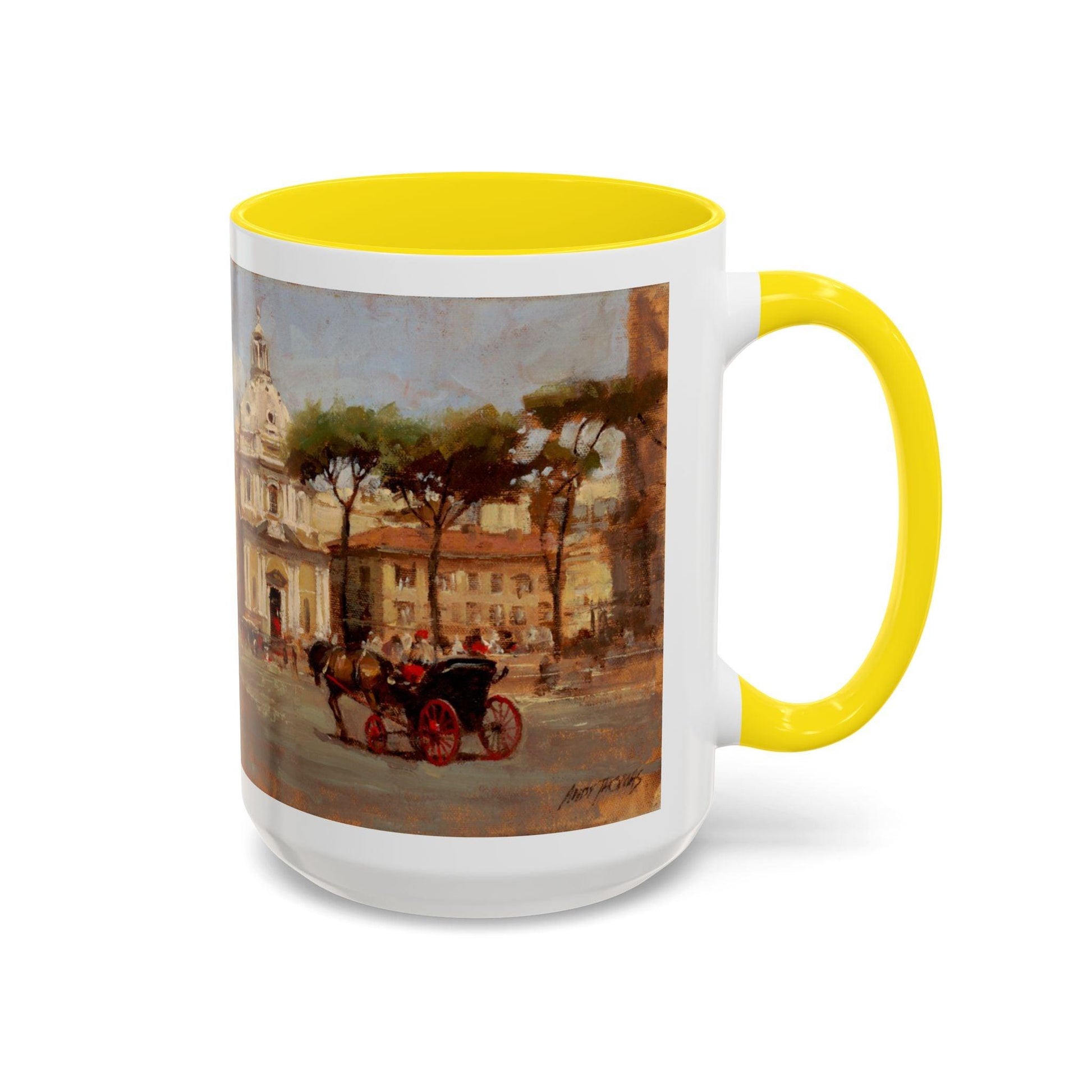 Buggy Ride at Piazza del Popolo - Elegant Accented Coffee Mug - 11oz & 15oz - Italian Landscapes - Andy Thomas Designs