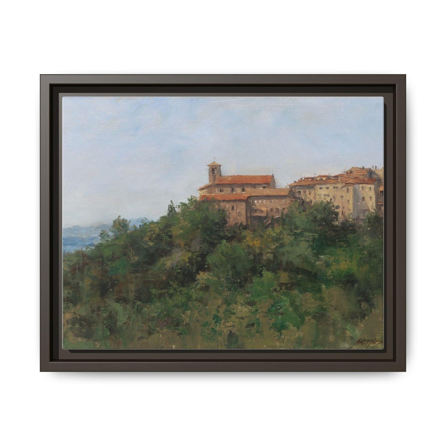 Hilltown Scansano - Framed Matte Canvas Art - Colorful Italian Landscape - Andy Thomas Designs