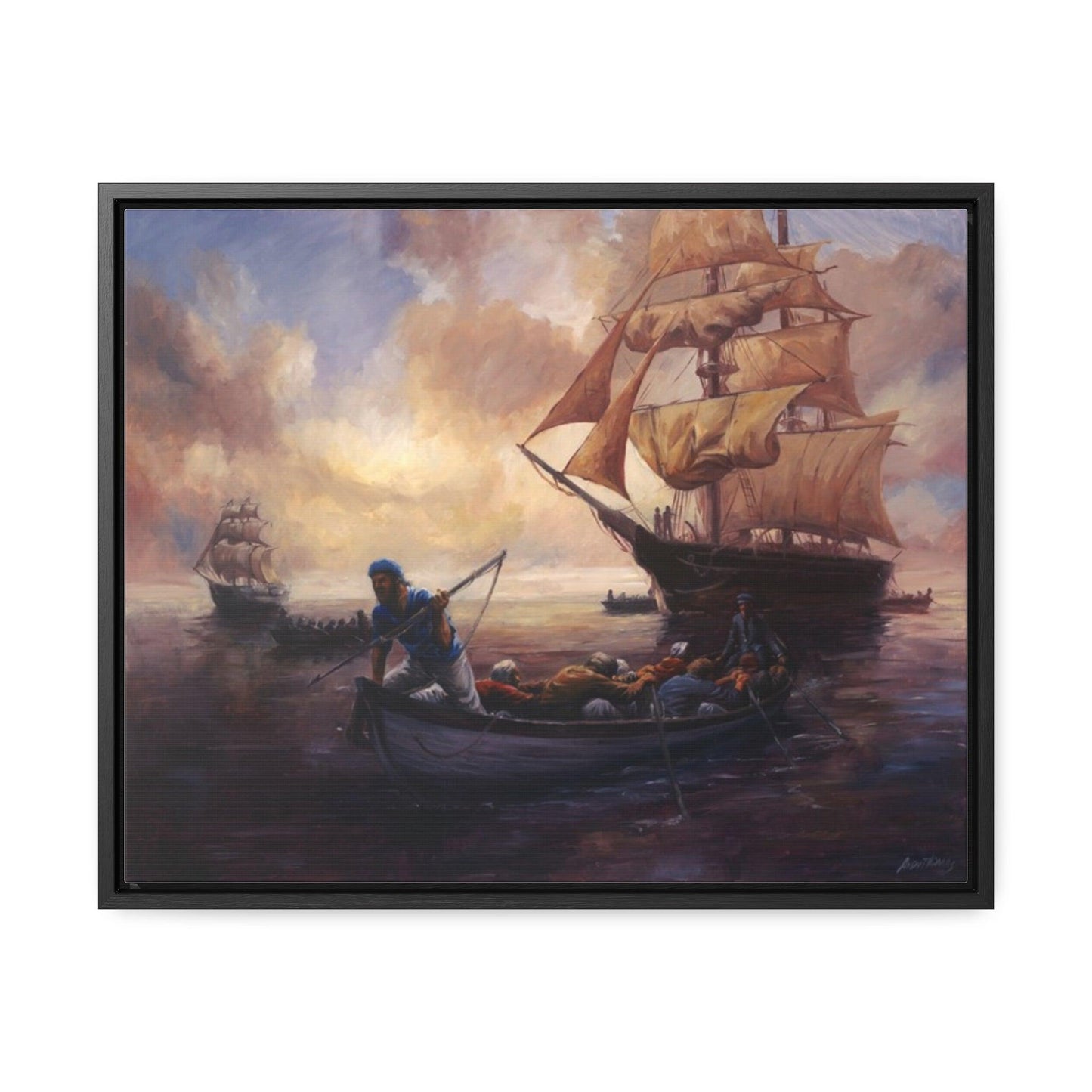 The Whale Hunt - Nautical Whaling Adventure Gallery Canvas Wrap - Framed Maritime Artwork - Andy Thomas Designs