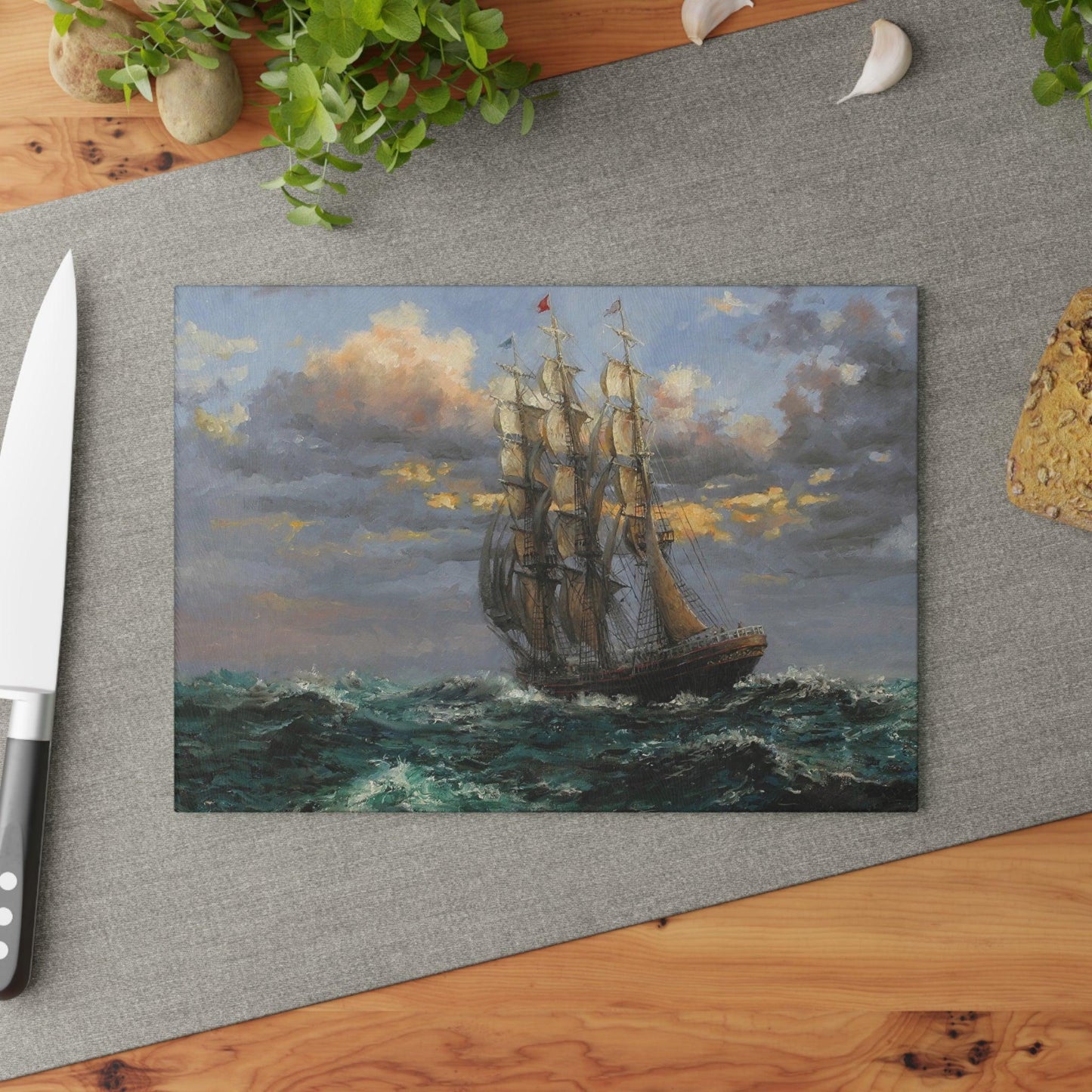 Sunset Clipper - Nautical Themed Glass Cutting Board - Perfect for Cooking Enthusiasts and Gift for Maritime Lovers - Andy Thomas Designs