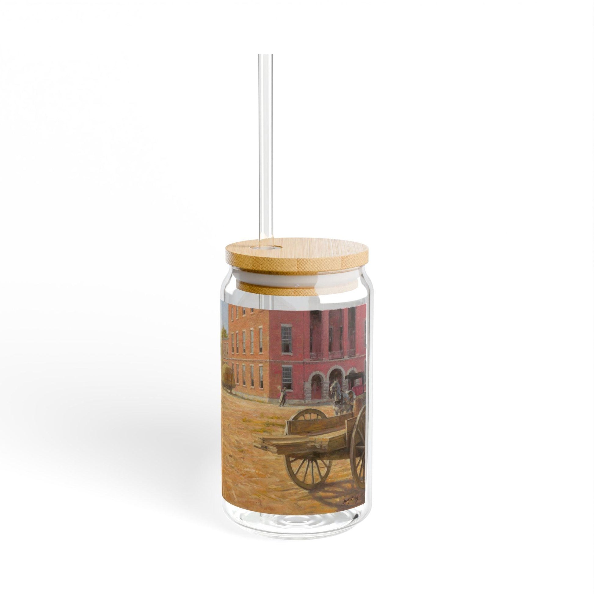 Wild Bill Hickok vs Dave Tutt | Artistic 16oz Sipper Glass with Eco-Friendly Bamboo Lid - Andy Thomas Designs