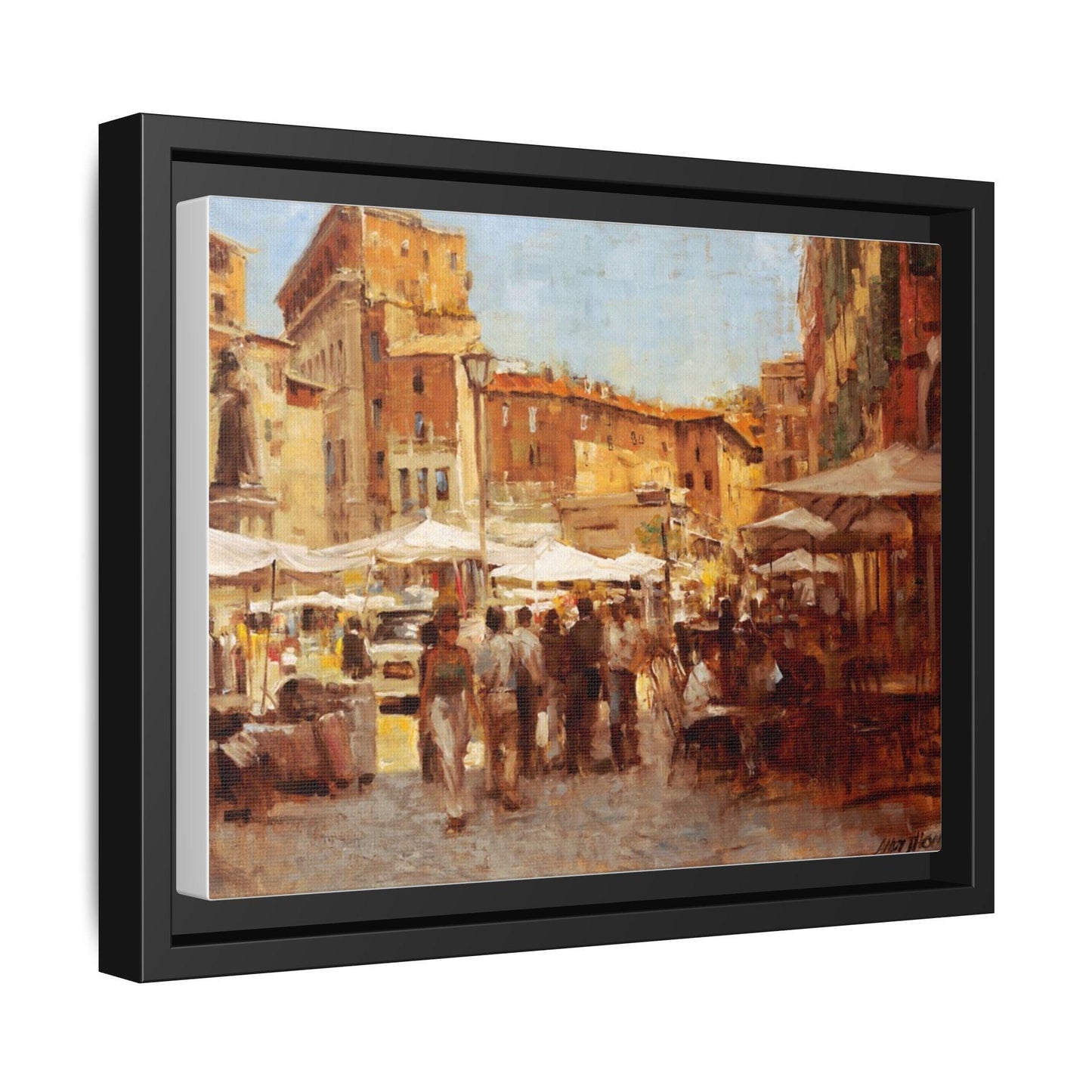 Tuscan Markets in the Middle - Framed Matte Canvas Art - Colorful Italian Landscape - Andy Thomas Designs