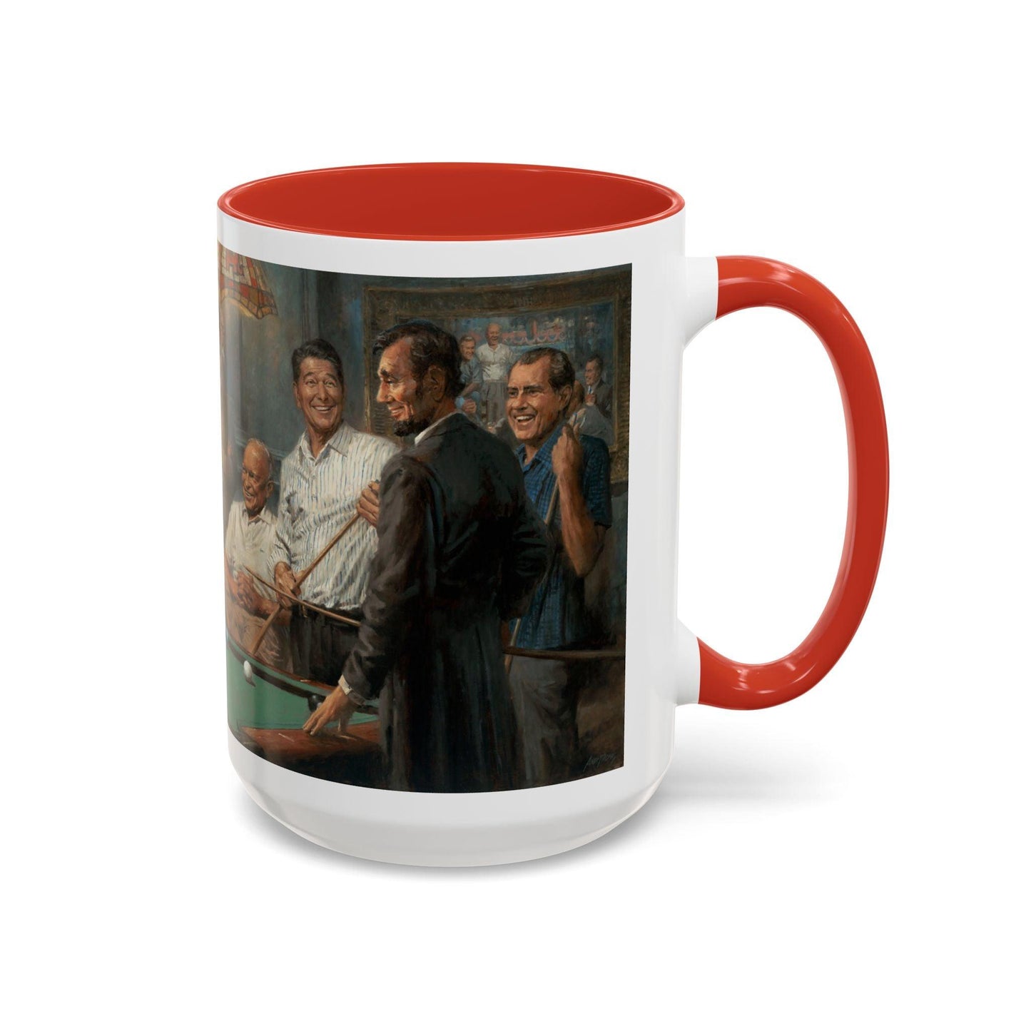 Callin' the Blue - Elegant Accent Coffee Mug 11oz & 15oz - US Presidents Playing Pool - Andy Thomas Designs