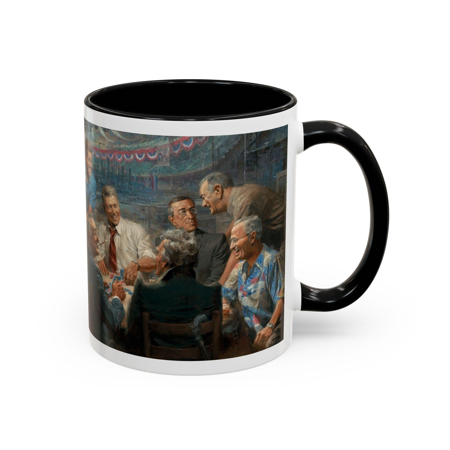 True Blues Accented Coffee Mug 11oz & 15oz - US Dem. Presidents Playing Poker - Andy Thomas Designs