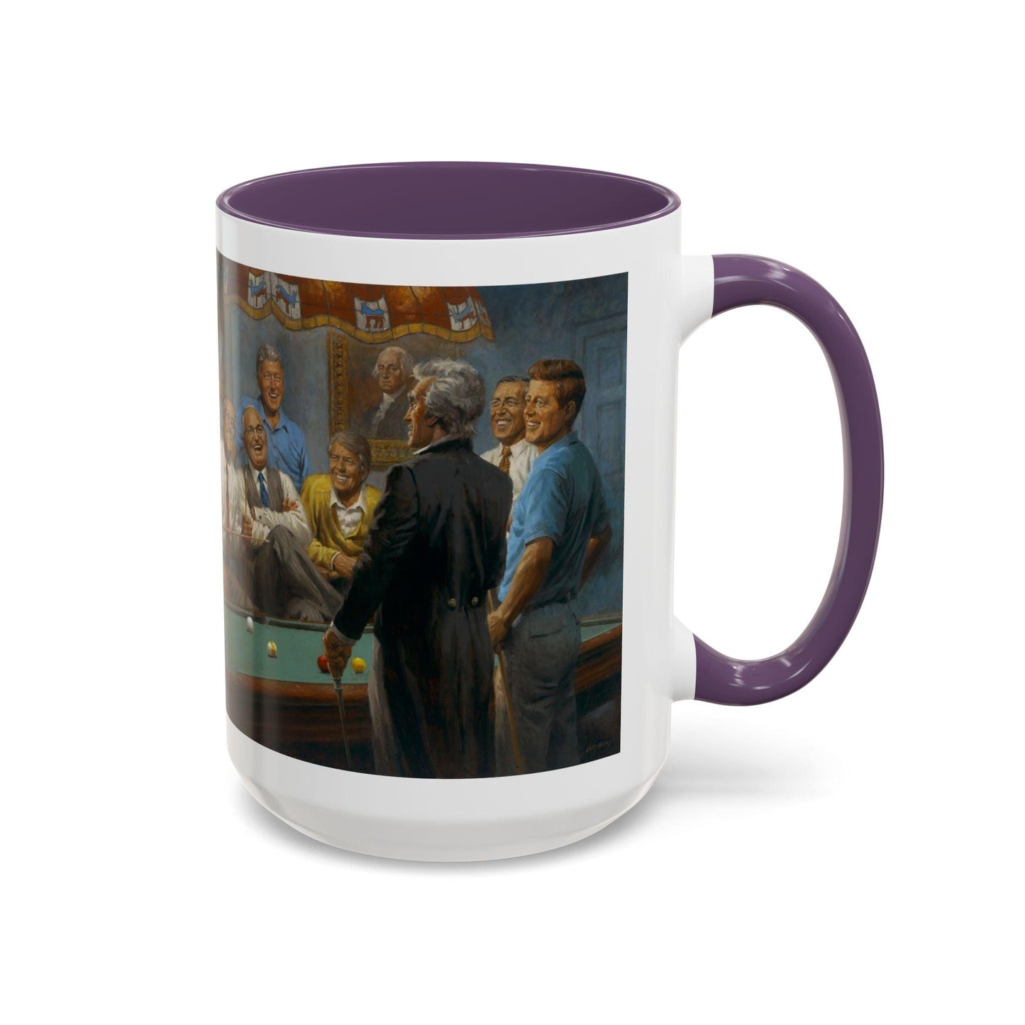 Callin' the Red Accented Coffee Mug - 11oz & 15oz - Democrat Presidents Playing Pool - Andy Thomas Designs