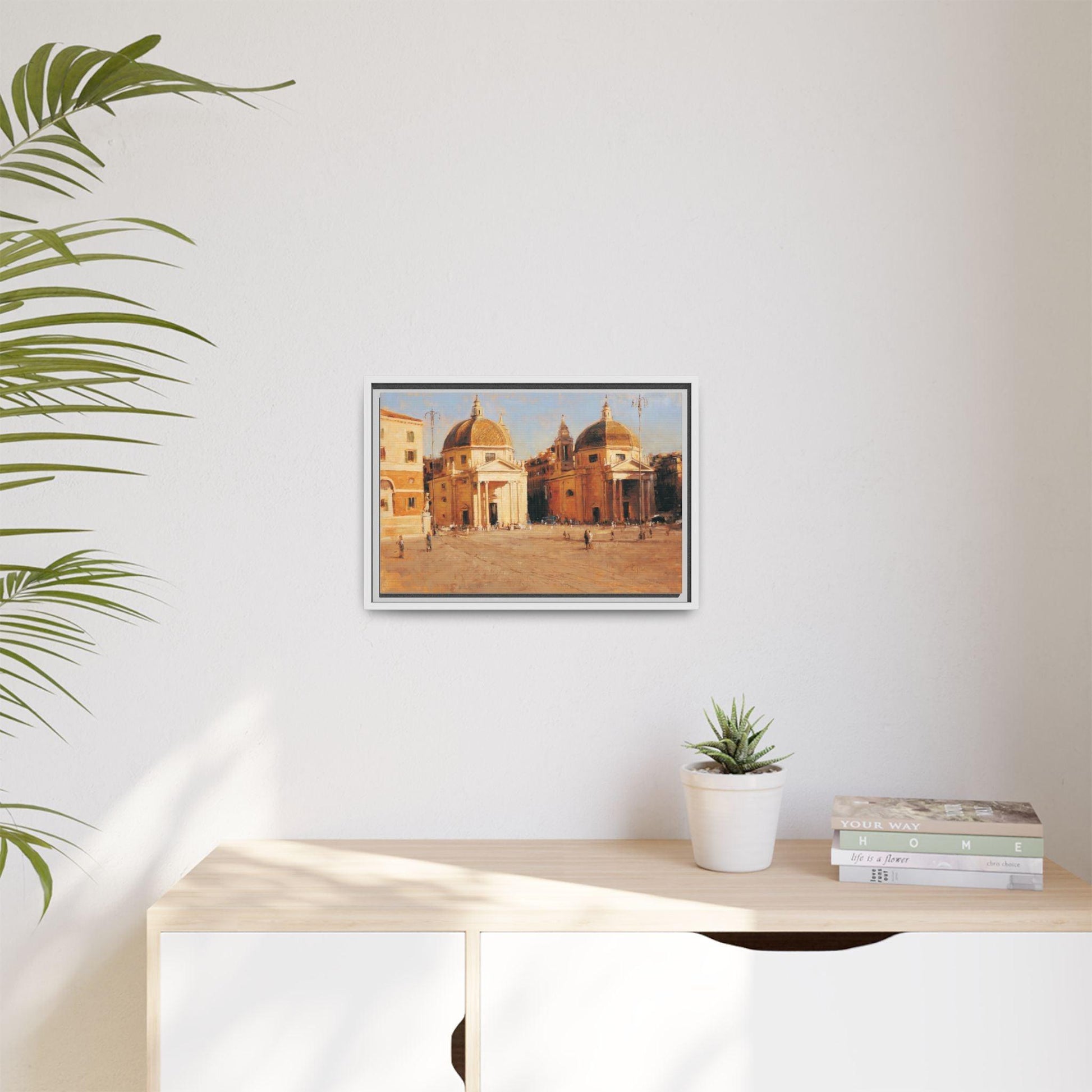 Piazza del Popolo - Framed Matte Canvas Art - Colorful Italian Landscape - Andy Thomas Designs