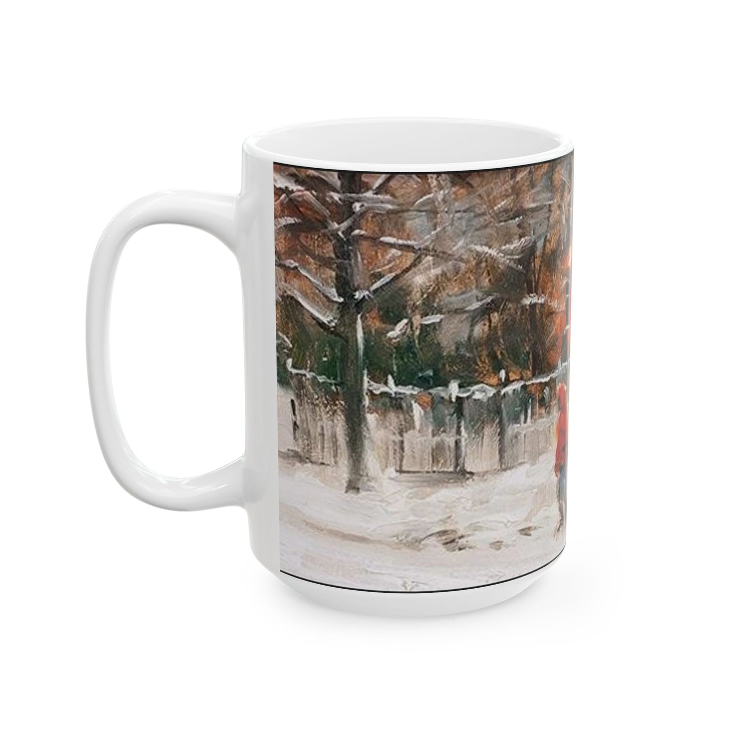 Boy in Snow | Seasonal | Winter | Sledding | Snow | Ceramic Mug — Coffee Cup (11oz/15oz)