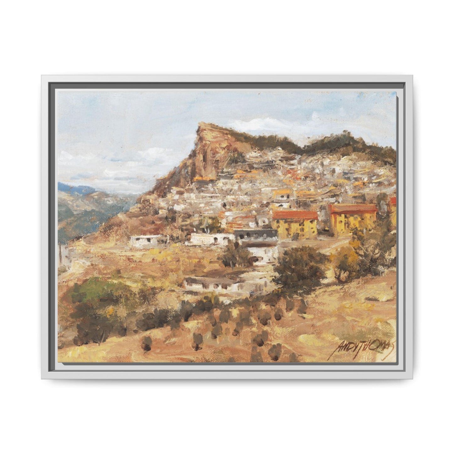 San Nicola dell'Alto - 12" x 9" Framed Matte Canvas Art - Colorful Mountain Italian Landscape - Andy Thomas Designs