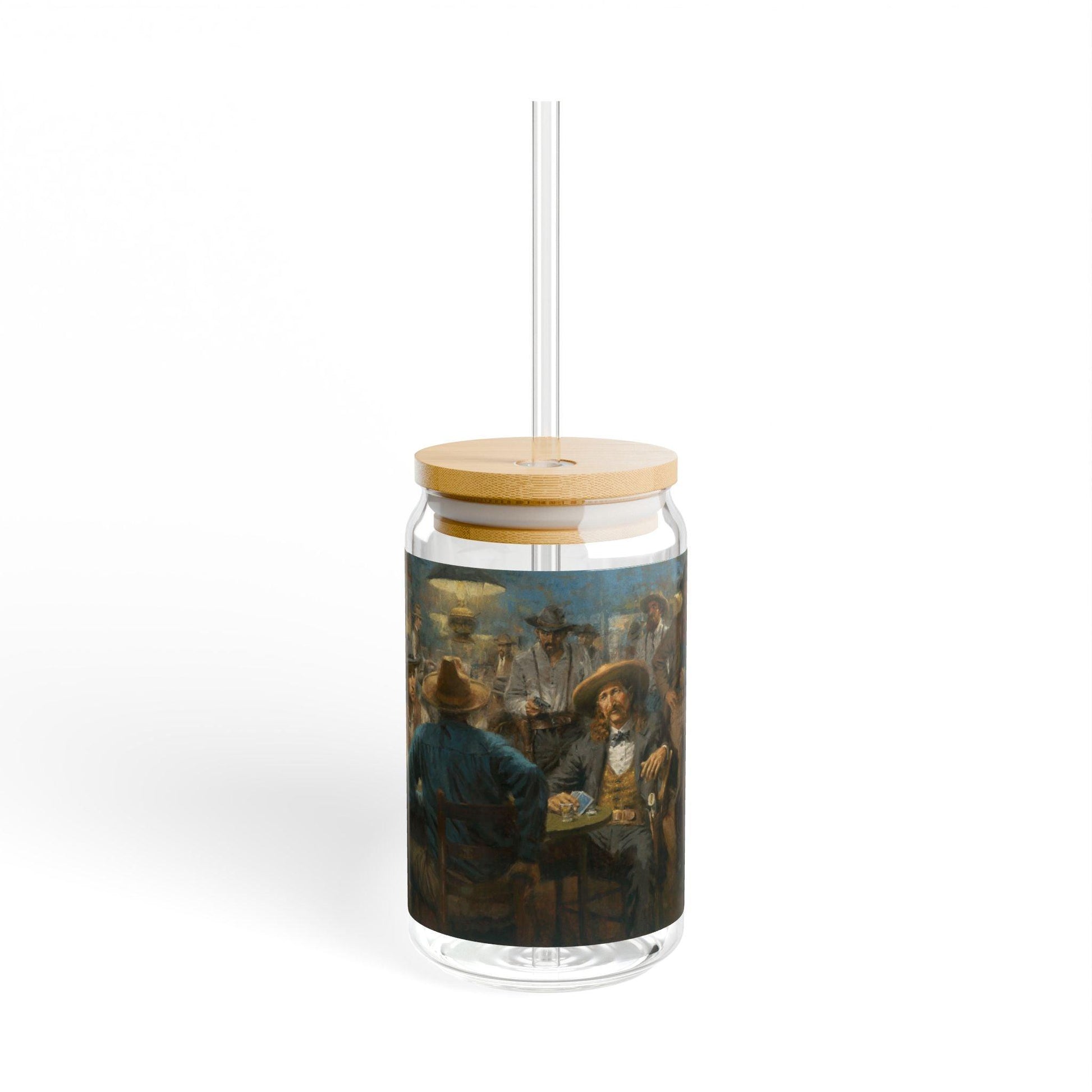 Wild Bill's Last Deal | Artistic 16oz Sipper Glass with Eco-Friendly Bamboo Lid - Andy Thomas Designs